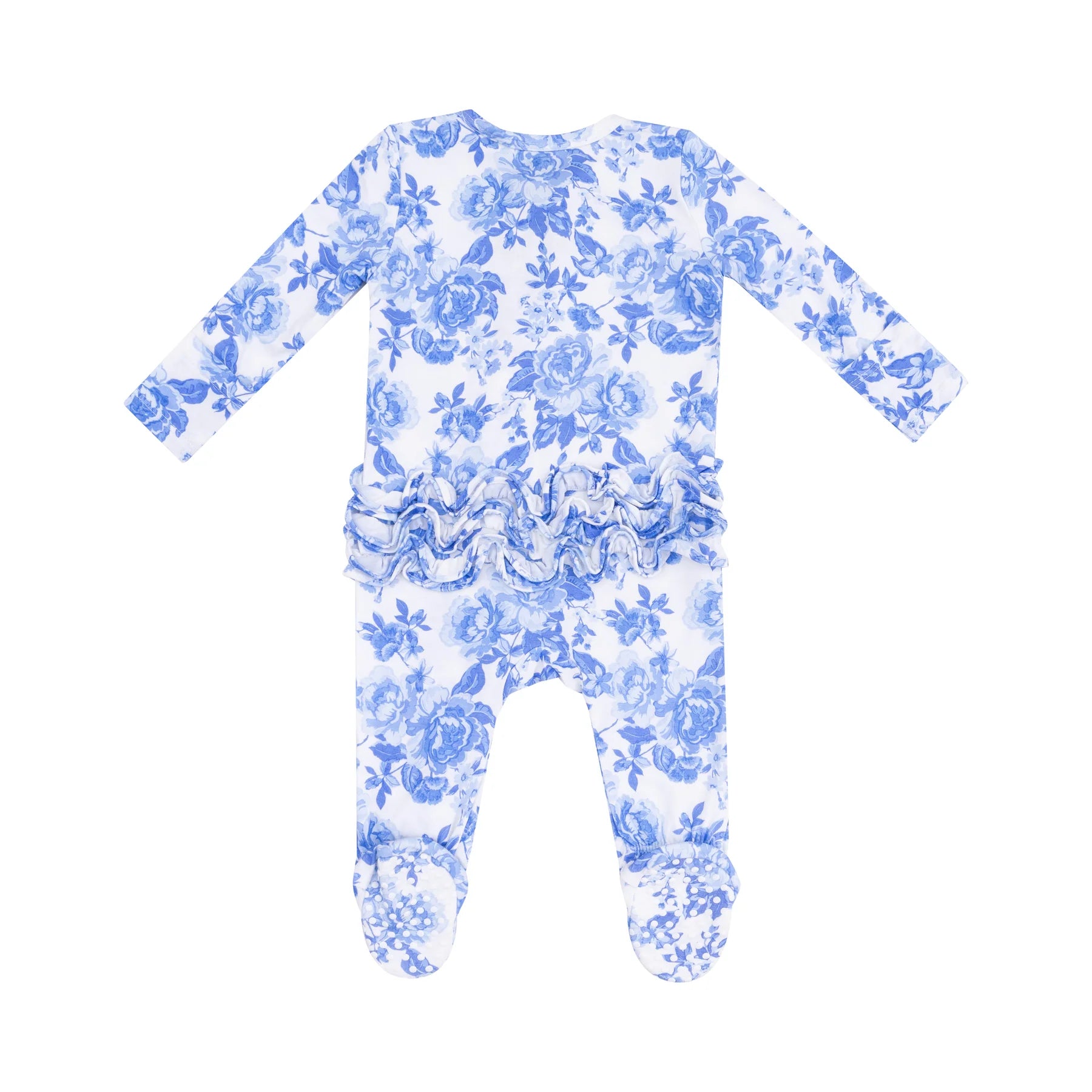 Roses in Blue 2 Way Ruffle Back Footie - Twinkle Twinkle Little One