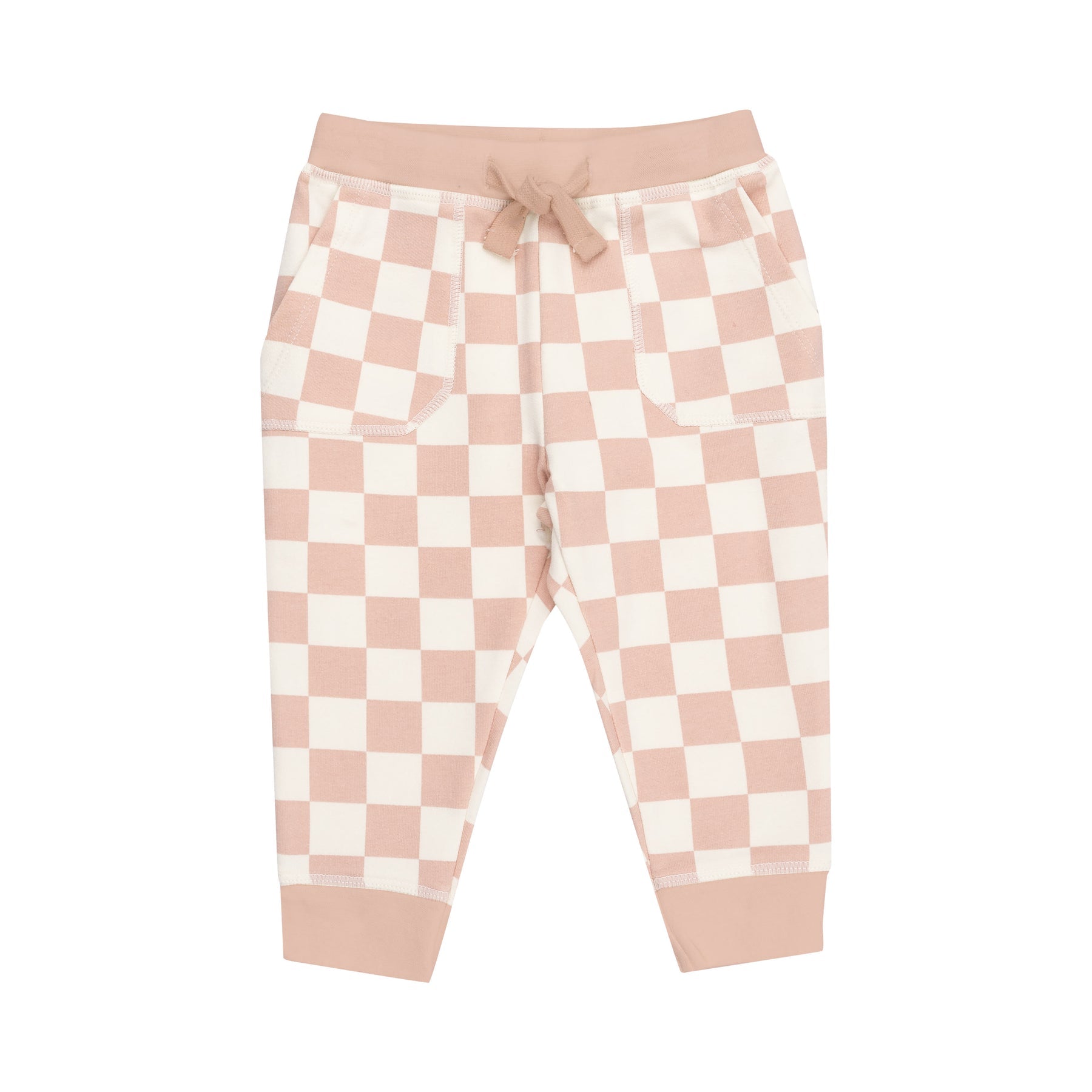 Checkerboard Pink Daisy Patch French Terry Ruffle Sweatshirt & Paperbag Jogger Set - Twinkle Twinkle Little One