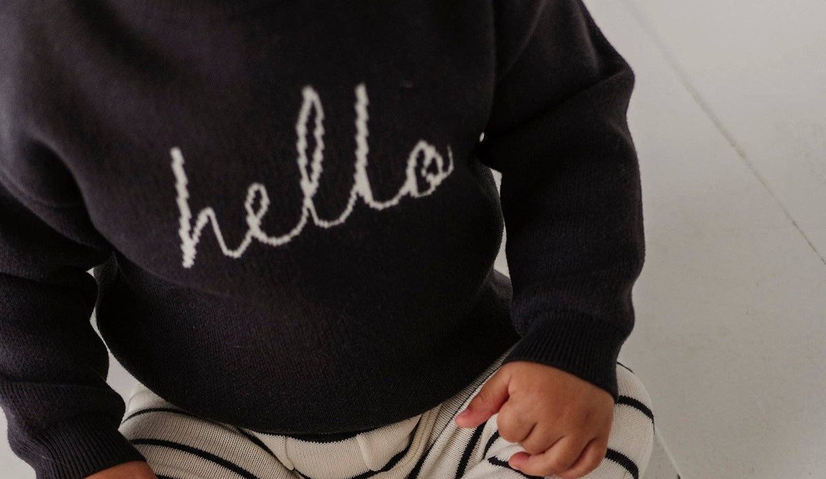 Baby Hello Knit Sweater & Pants Set - Charcoal