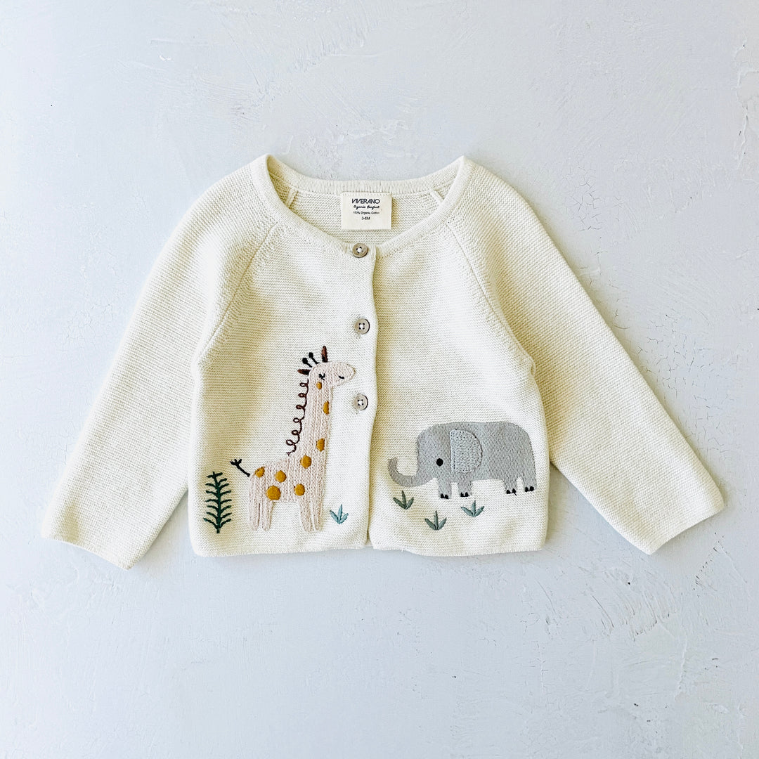 Animal Safari Embroidered Baby Organic Cardigan Sweater - Twinkle Twinkle Little One