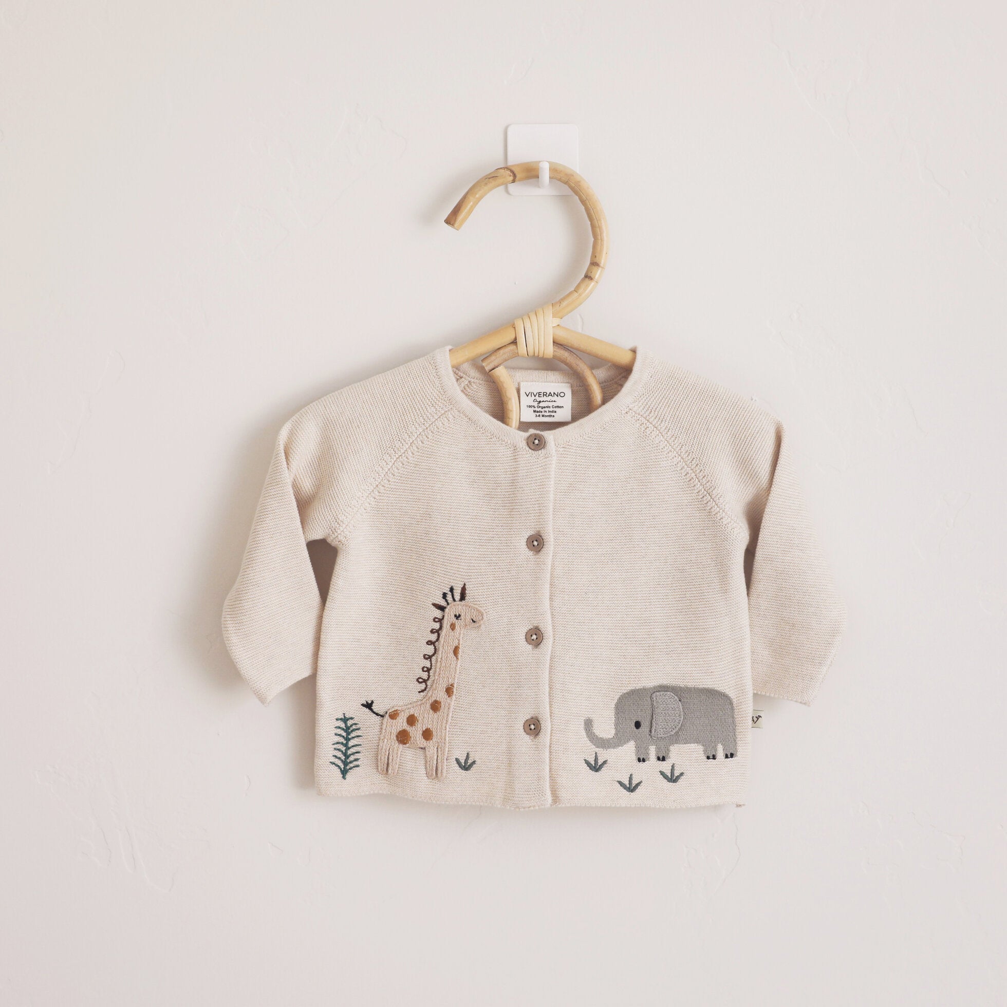 Animal Safari Embroidered Baby Organic Cardigan Sweater