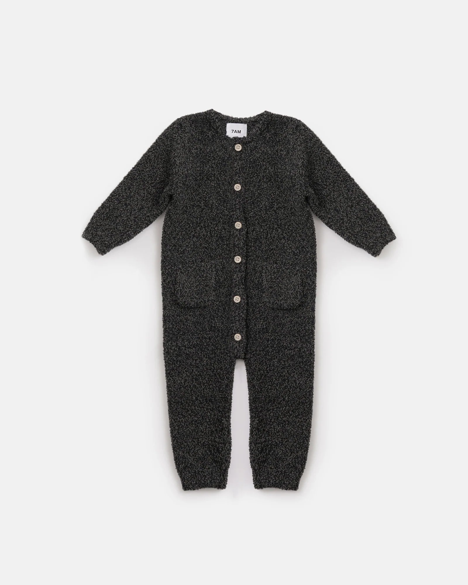 7 A.M. Enfant Fuzzy Long Sleeve Romper - Black Melange - Twinkle Twinkle Little One