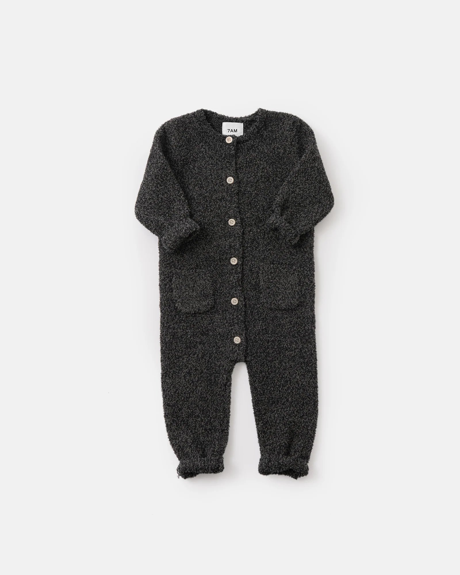 7 A.M. Enfant Fuzzy Long Sleeve Romper - Black Melange - Twinkle Twinkle Little One