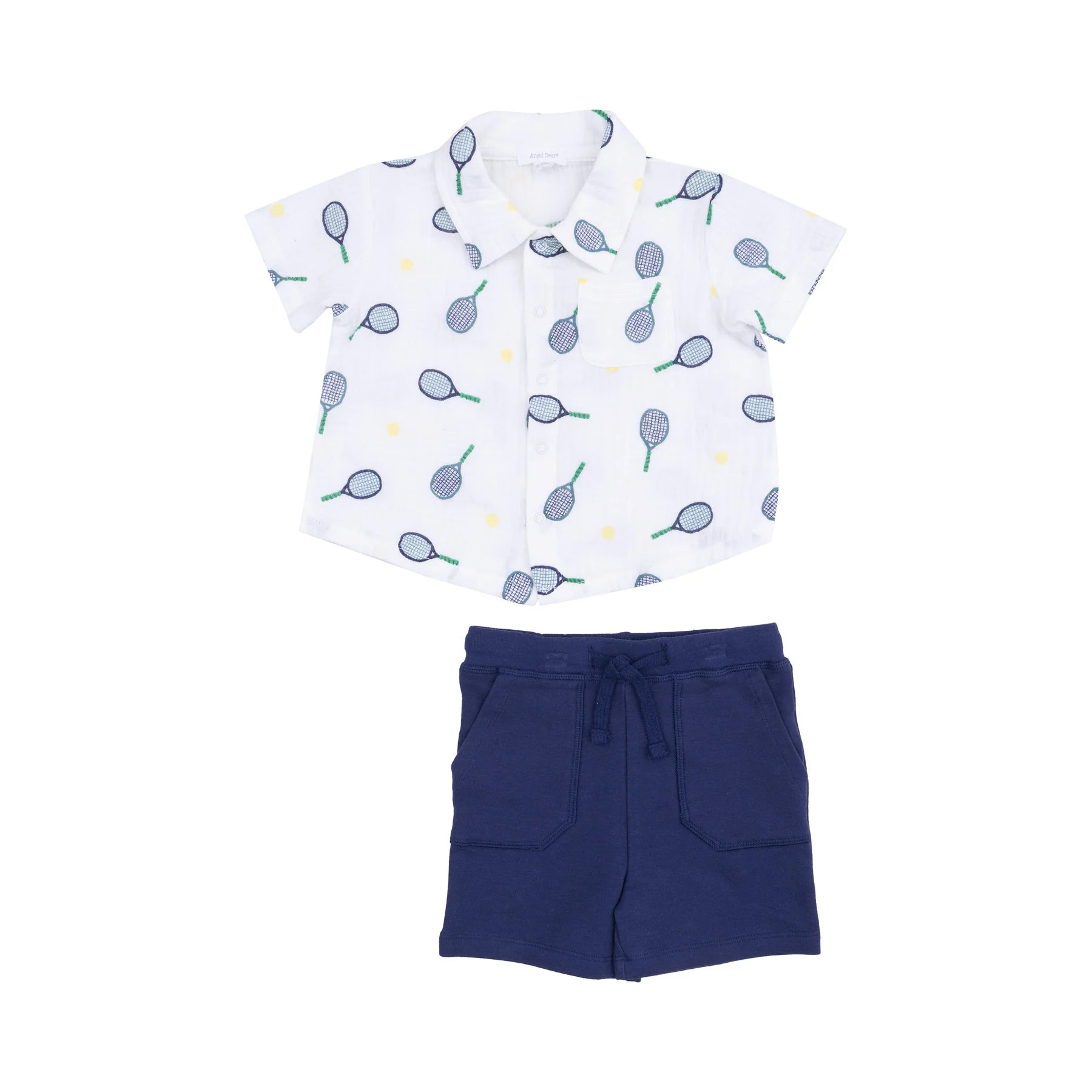 Tennis Muslin Button Down Polo & Terry Short - Twinkle Twinkle Little One
