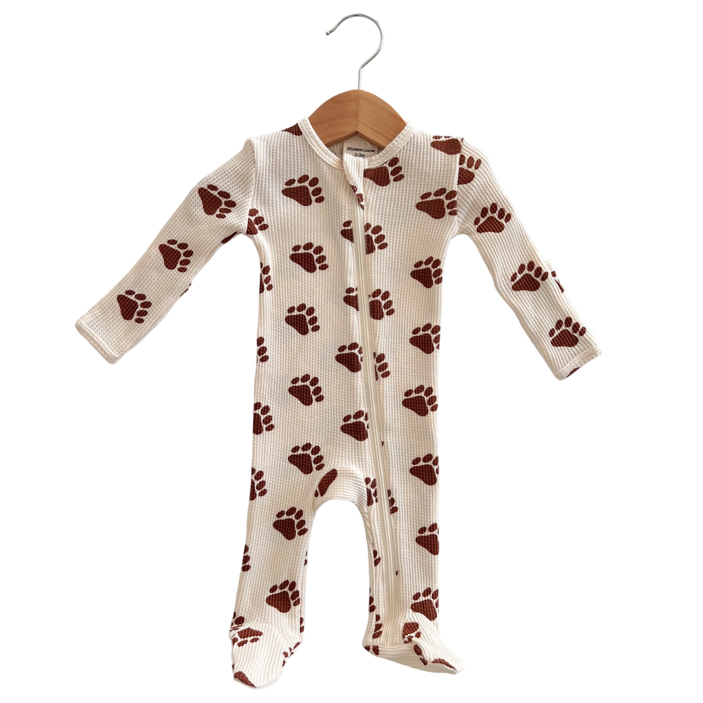 Organic Waffle Basic Zip Footie - Bear Paw - Twinkle Twinkle Little One