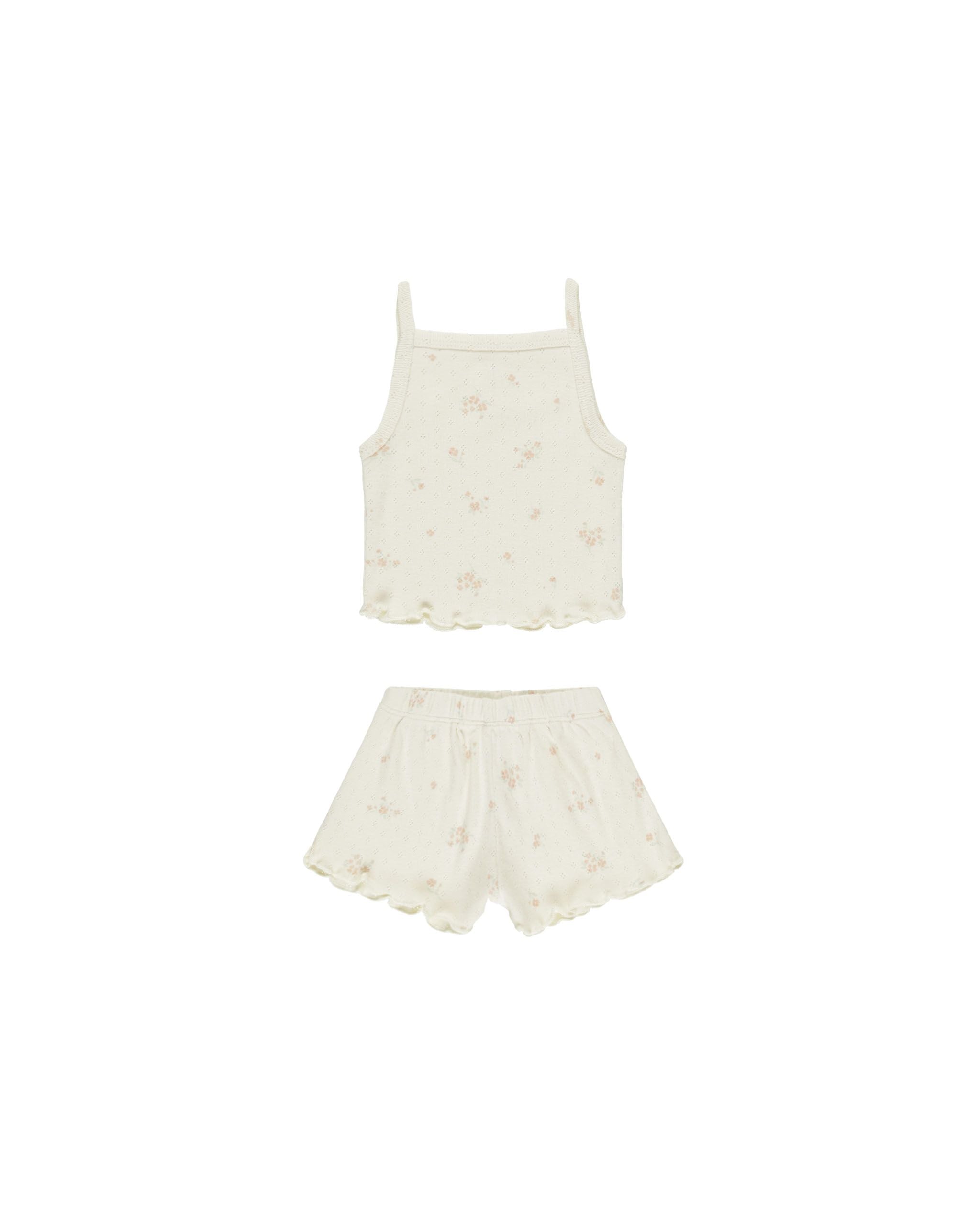 Pointelle Tank + Shortie Set - Pink Ditsy - Twinkle Twinkle Little One