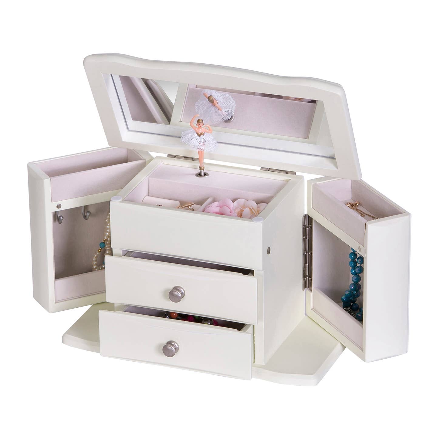 Ballerina Music Jewelry Box With Swan Lake Melody - Mirrored Glass For Girls