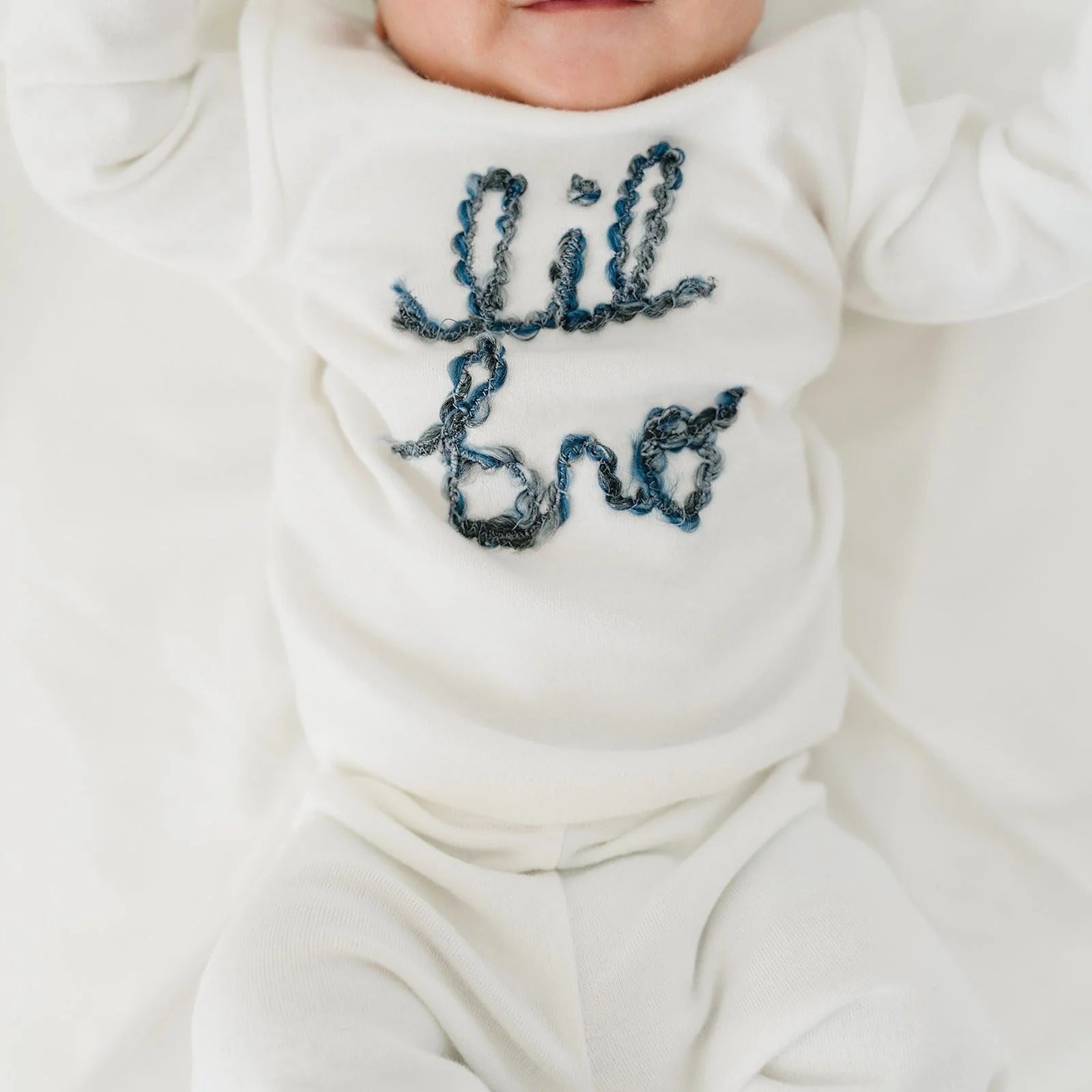 Two Piece Set - lil bro in Deep Blue Yarn - Cream - Twinkle Twinkle Little One