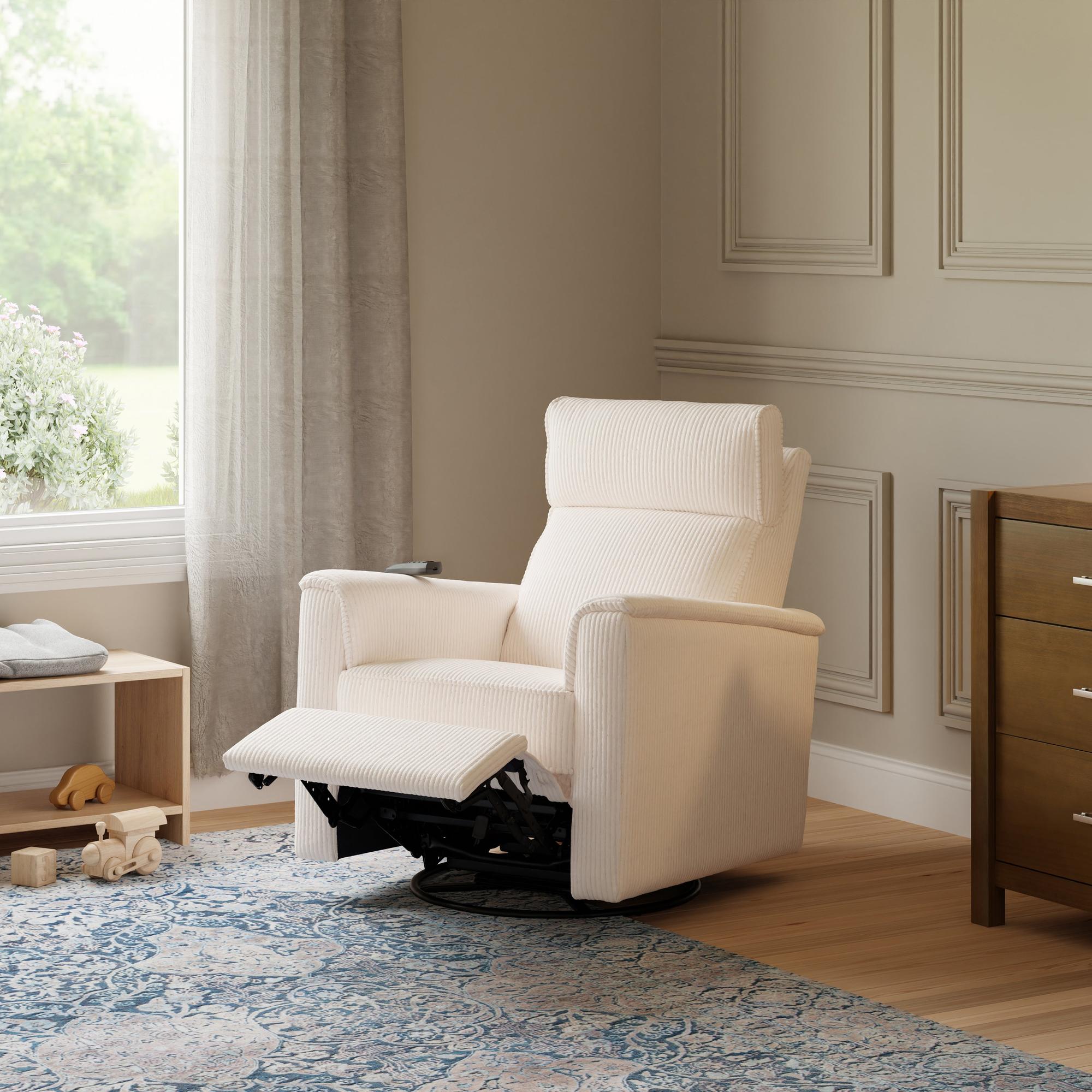Monogram by Namesake Willa Deluxe Power Recliner and Swivel Glider with Heat + Massage | Ivory Corduroy