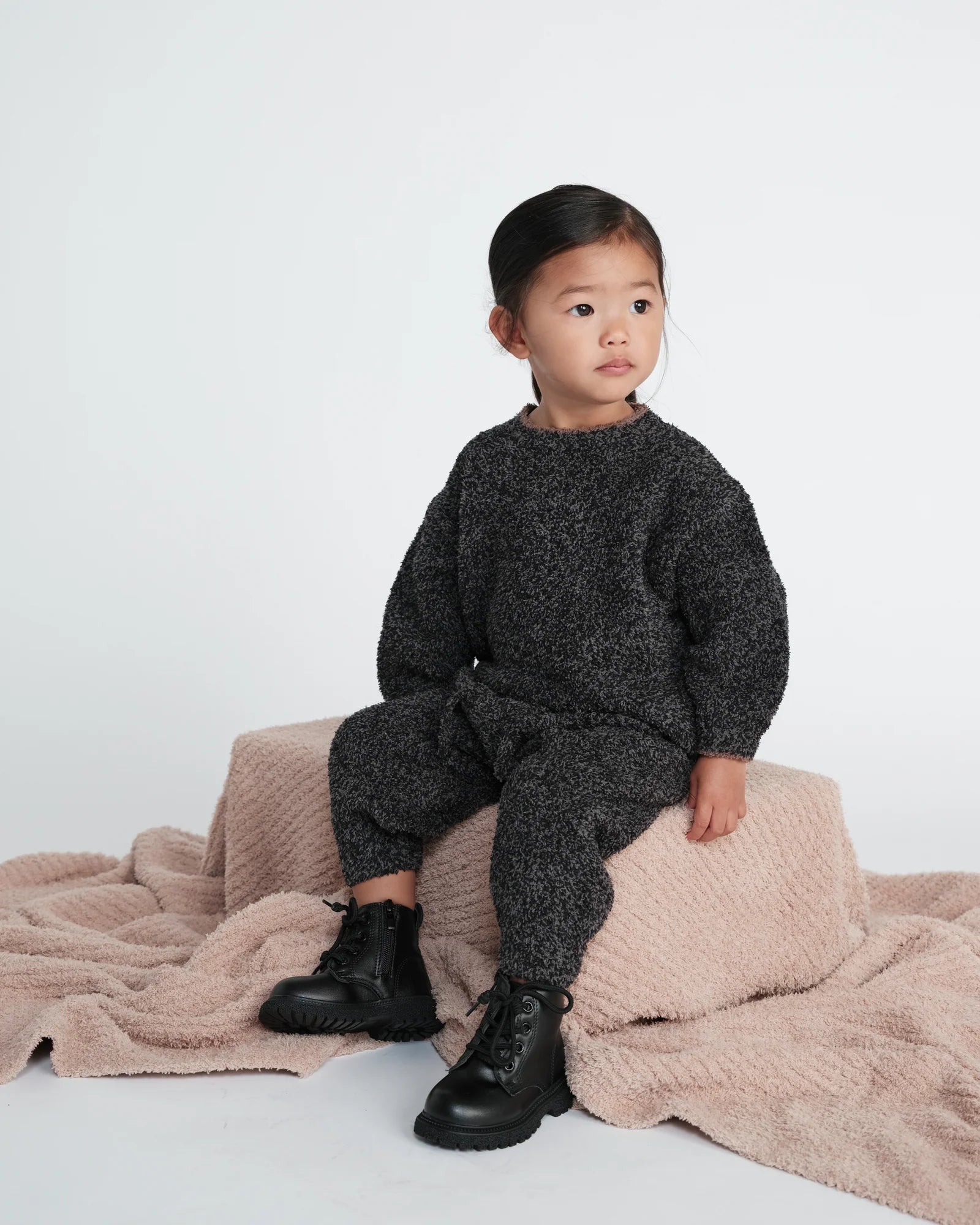 7 A.M. Enfant Boxy Sweater Fuzzy - Black Melange - Twinkle Twinkle Little One