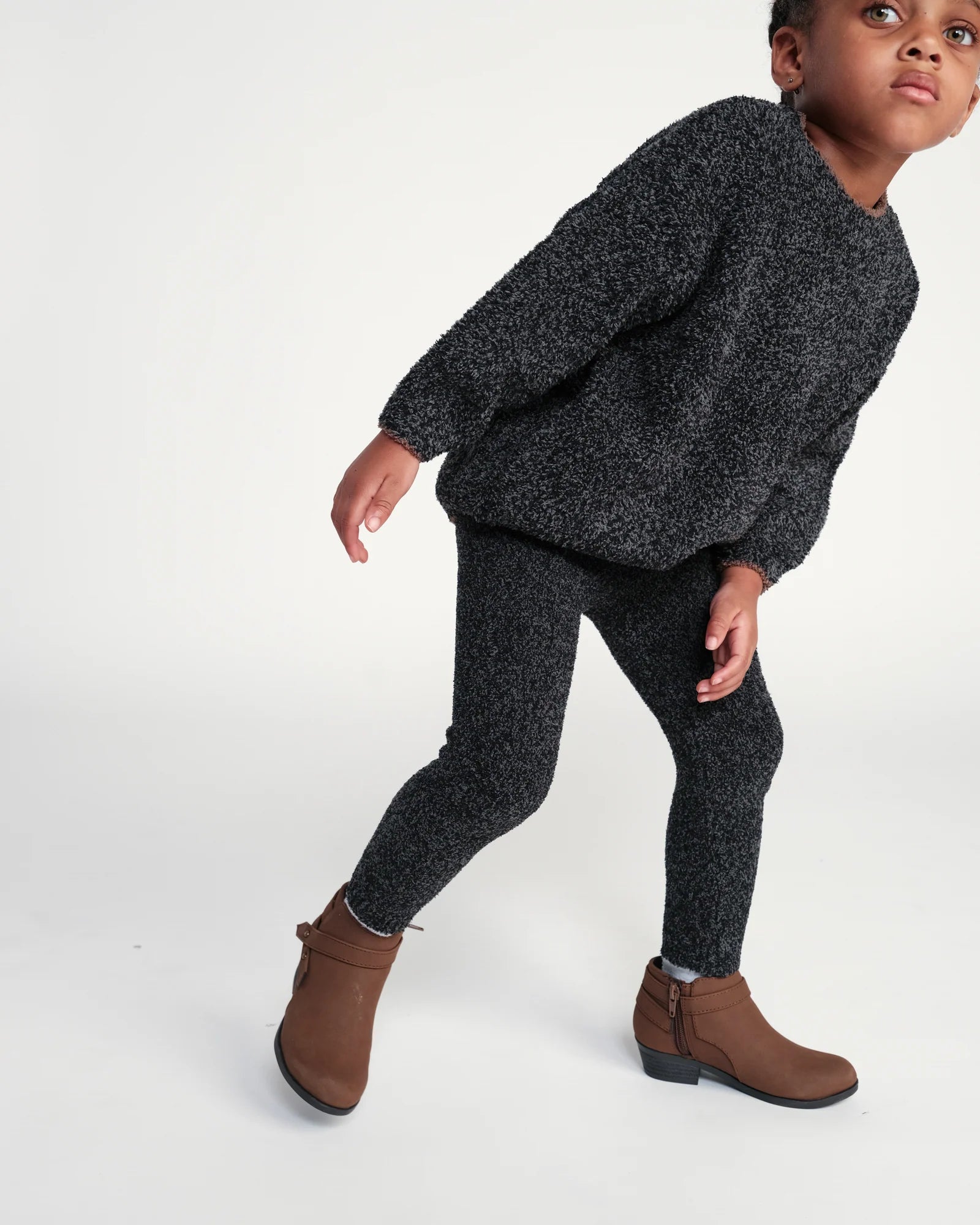 7 A.M. Enfant Boxy Sweater Fuzzy - Black Melange - Twinkle Twinkle Little One