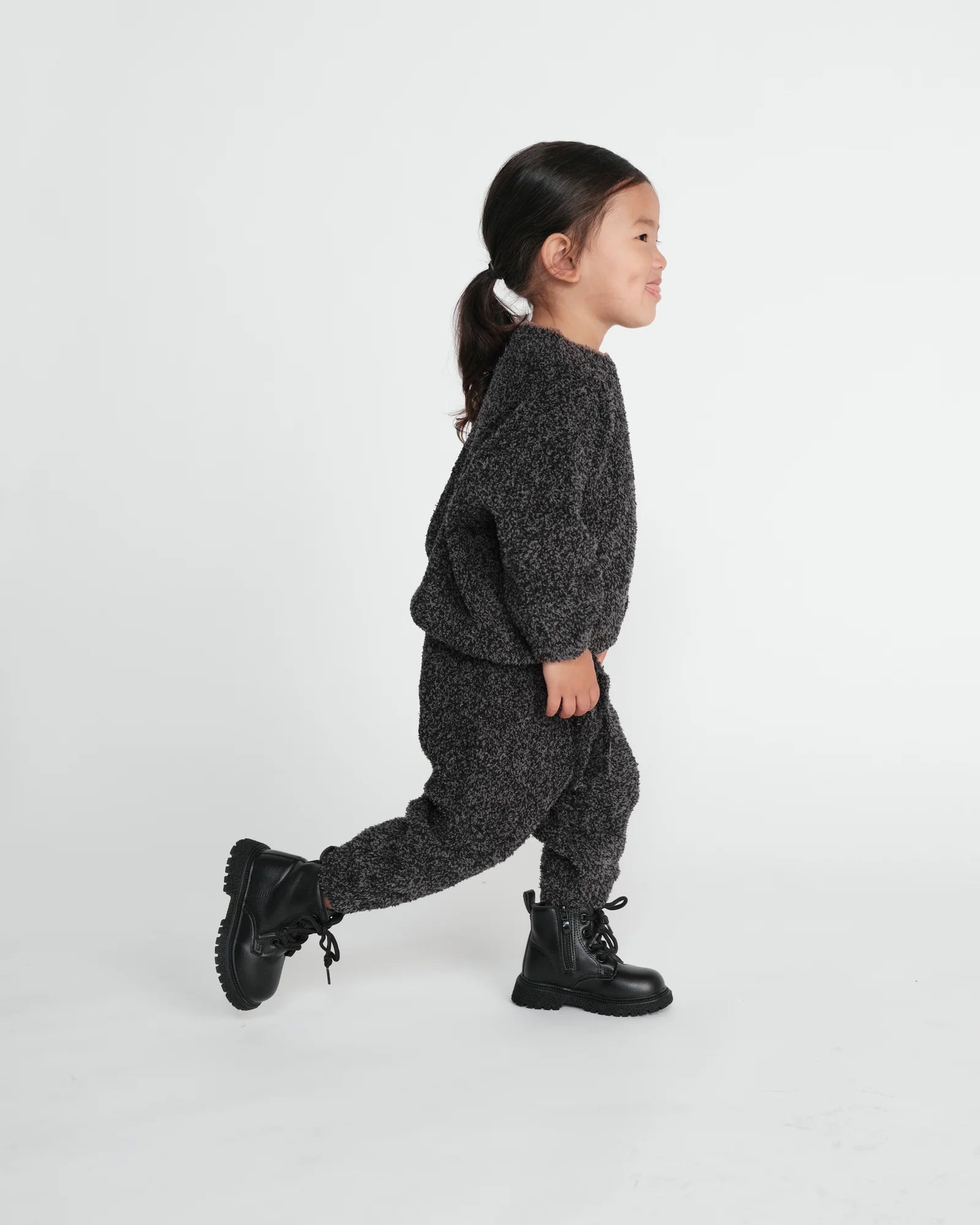 7 A.M. Enfant Boxy Sweater Fuzzy - Black Melange - Twinkle Twinkle Little One