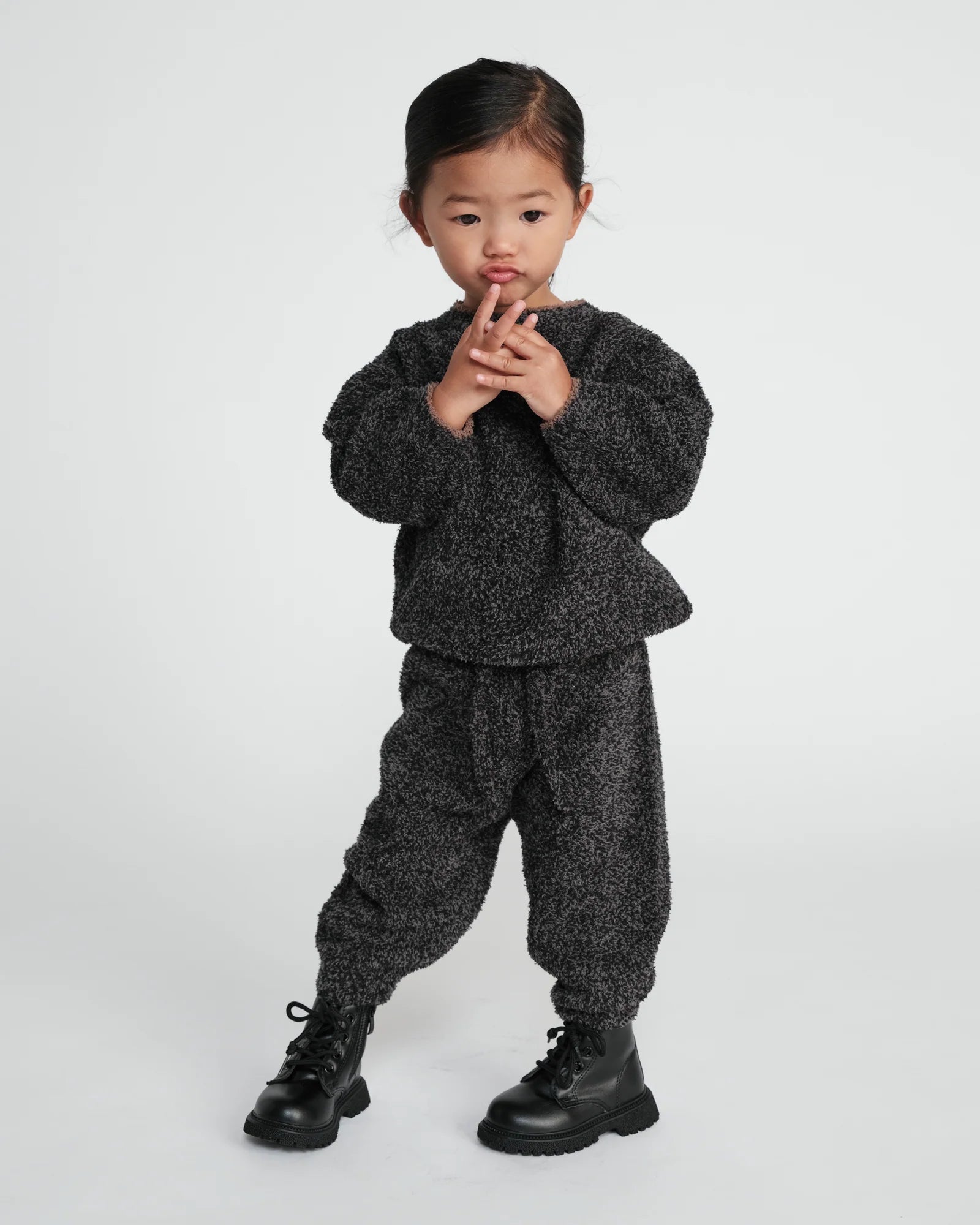 7 A.M. Enfant Boxy Sweater Fuzzy - Black Melange - Twinkle Twinkle Little One