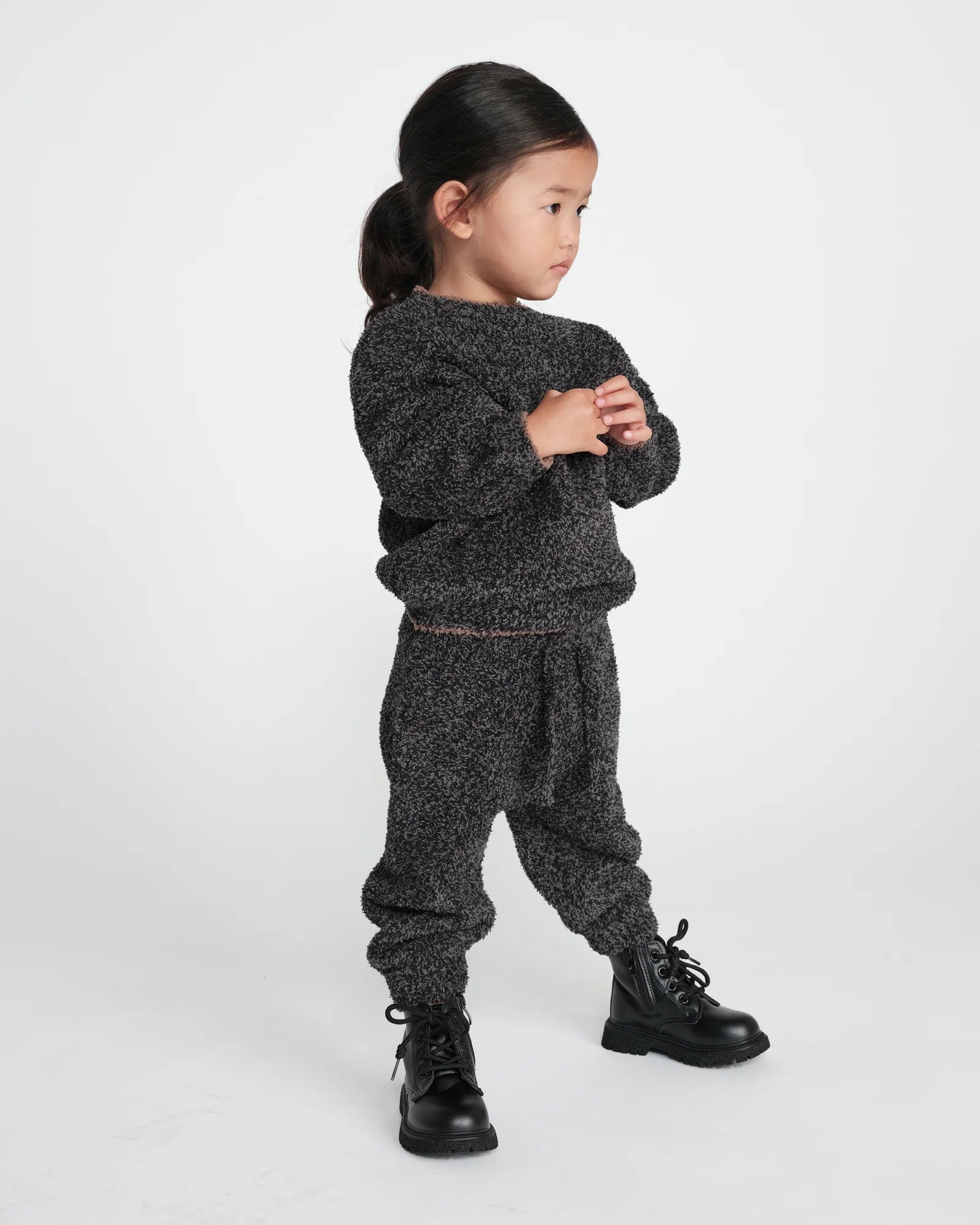 7 A.M. Enfant Boxy Sweater Fuzzy - Black Melange - Twinkle Twinkle Little One