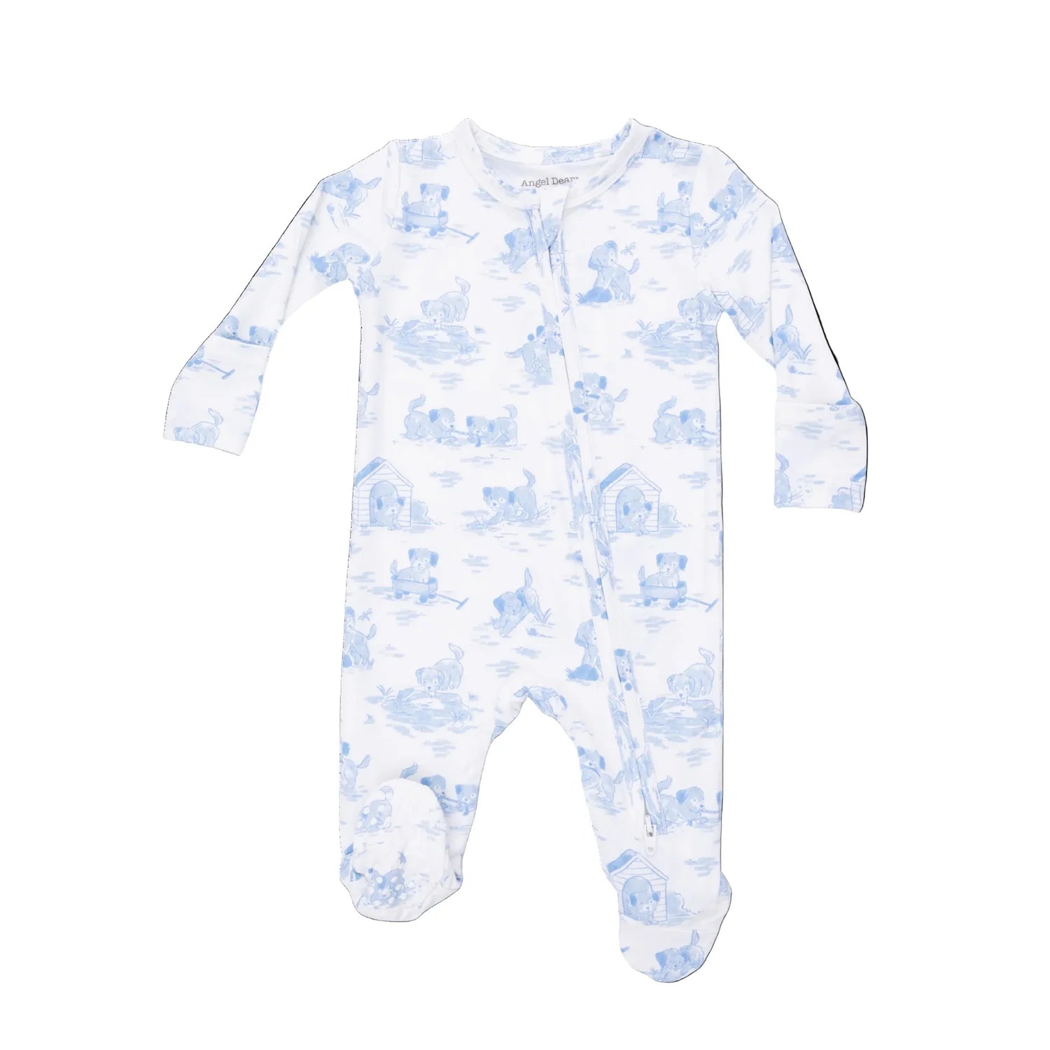 Puppy Toile Blue 2 Way Zipper Footie