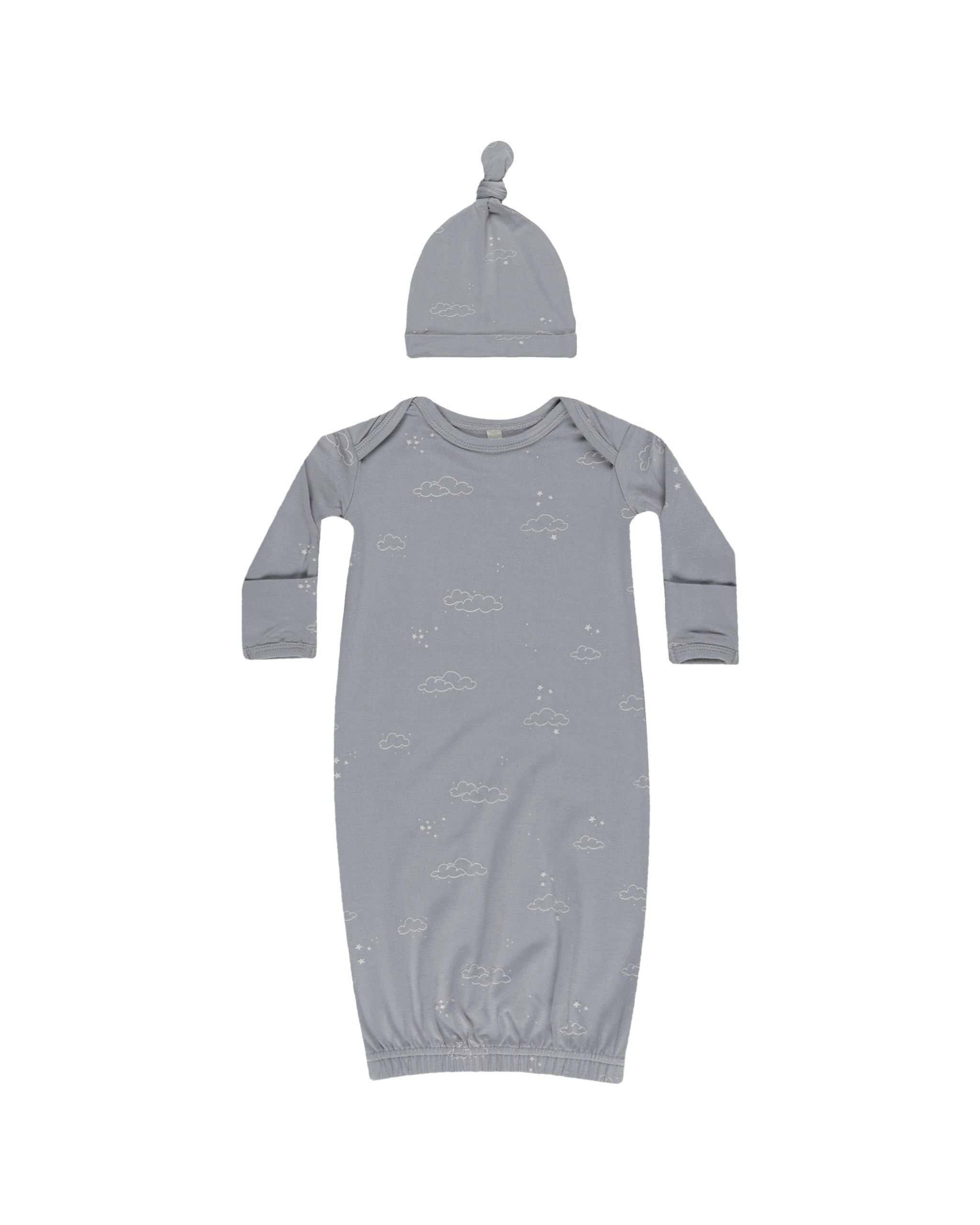 Bamboo Baby Gown + Hat Set - Clouds - Twinkle Twinkle Little One