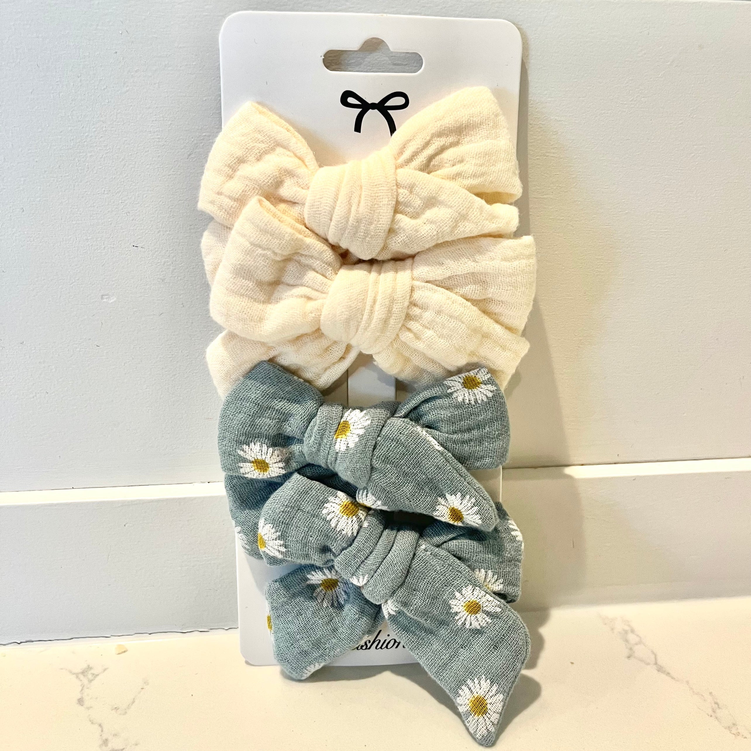 Tied Muslin Bow Clips - Twinkle Twinkle Little One