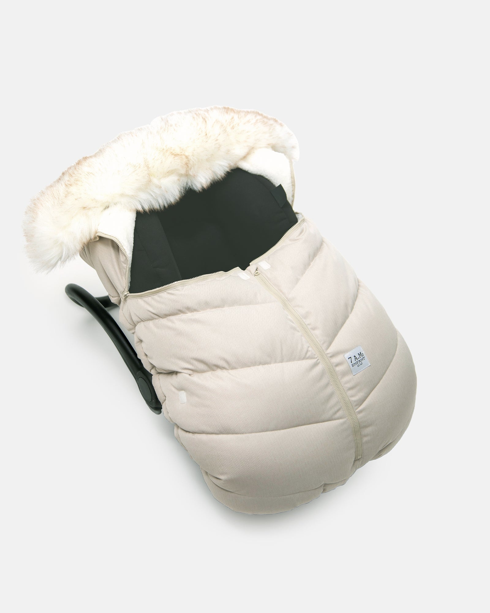 7 A.M. Enfant Car Seat Cocoon - Tundra Heather Beige White Faux Fur - Twinkle Twinkle Little One