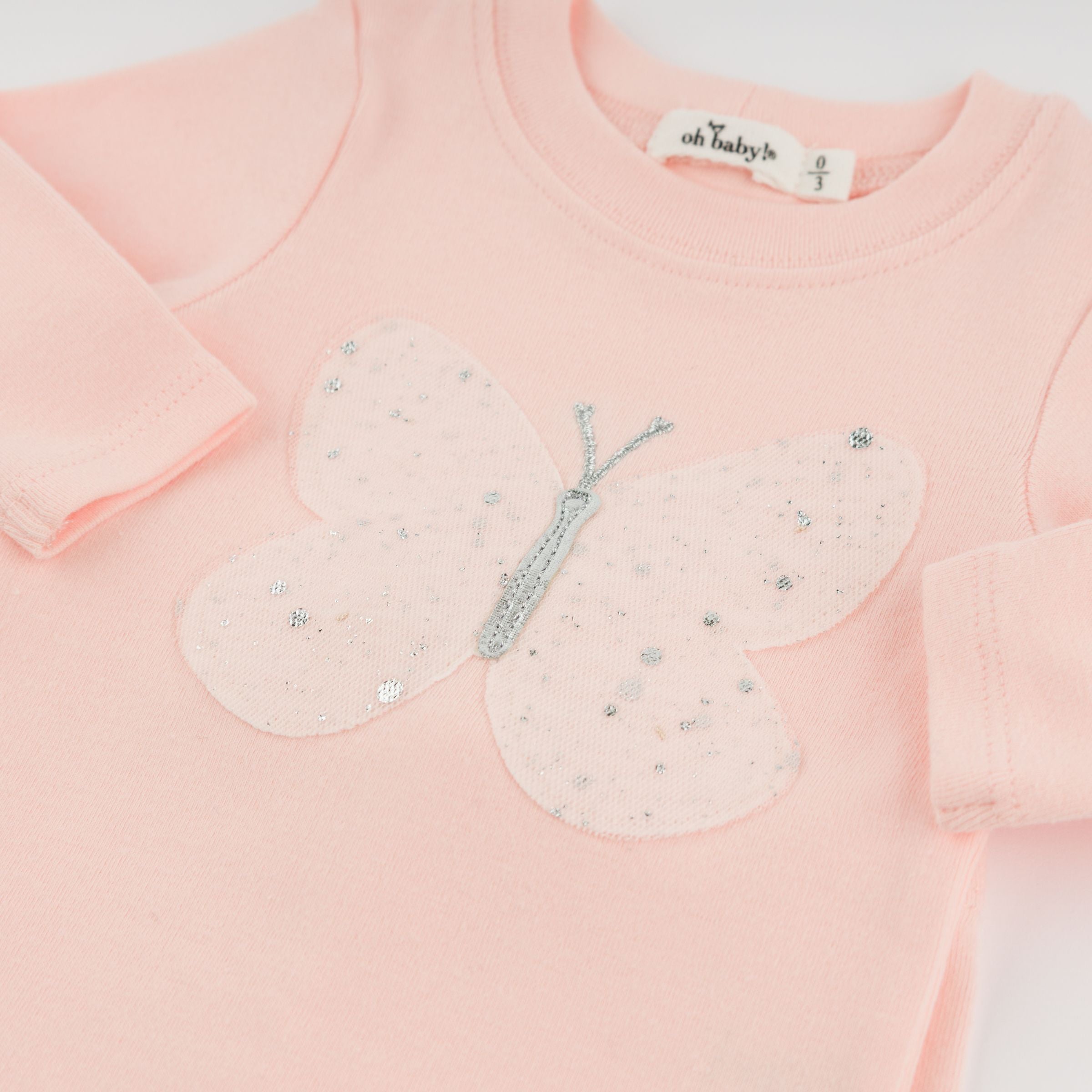 Two Piece Set - Pink Silver-Fleck Tulle Butterfly Applique - Pale Pink - Twinkle Twinkle Little One