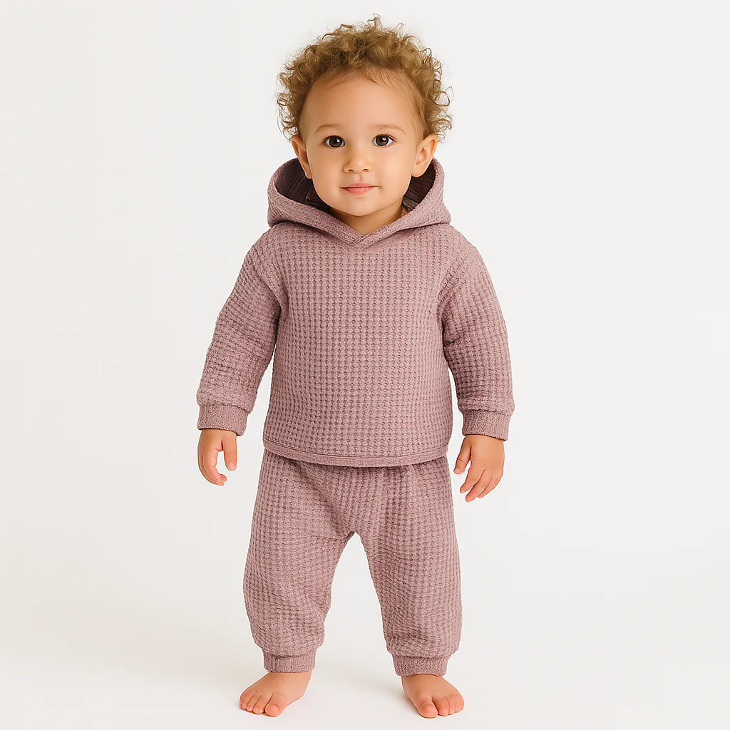 Chunky Thermal Loungewear Hoodie Set - Shell Pink