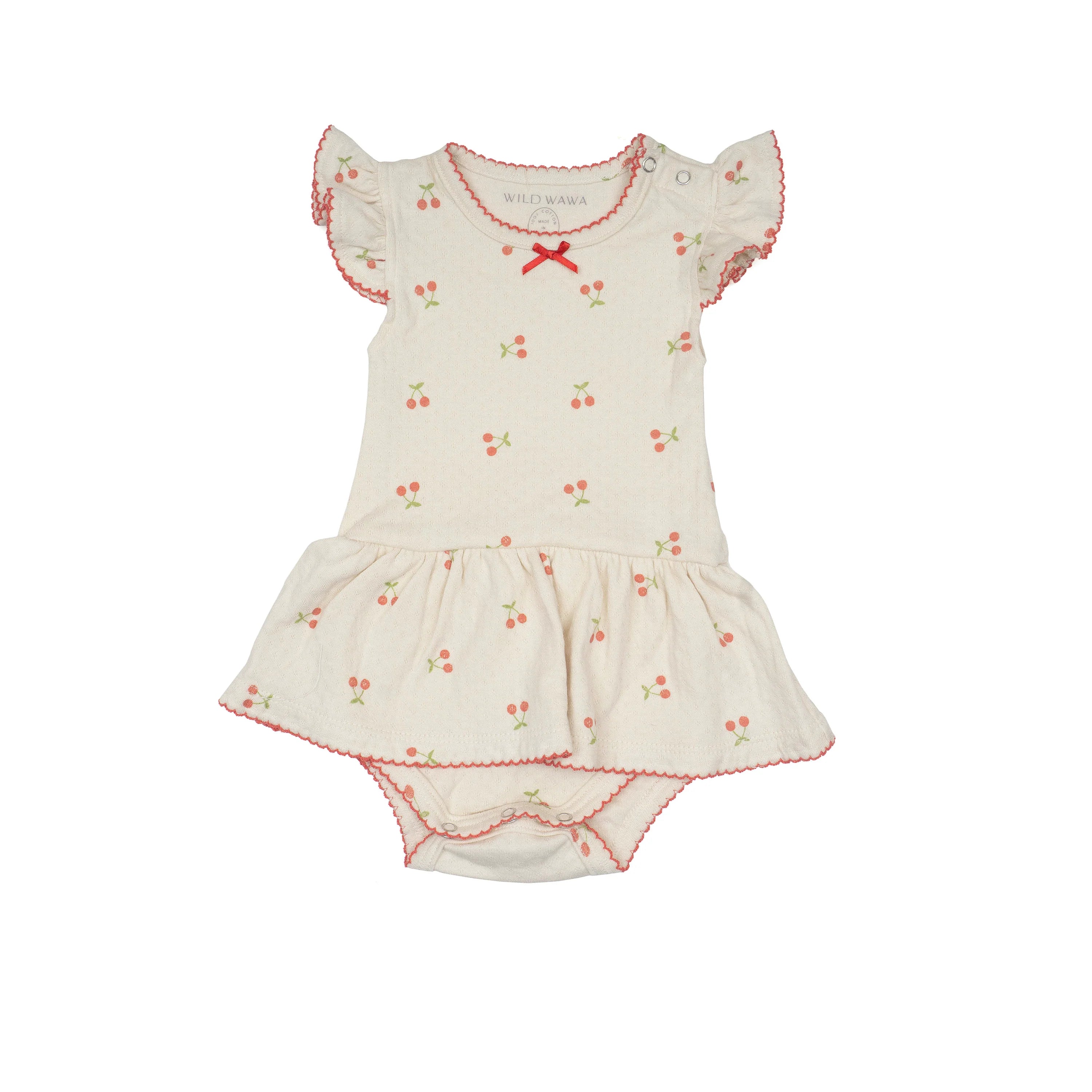 Pointelle Skirt Onesie in Cherries