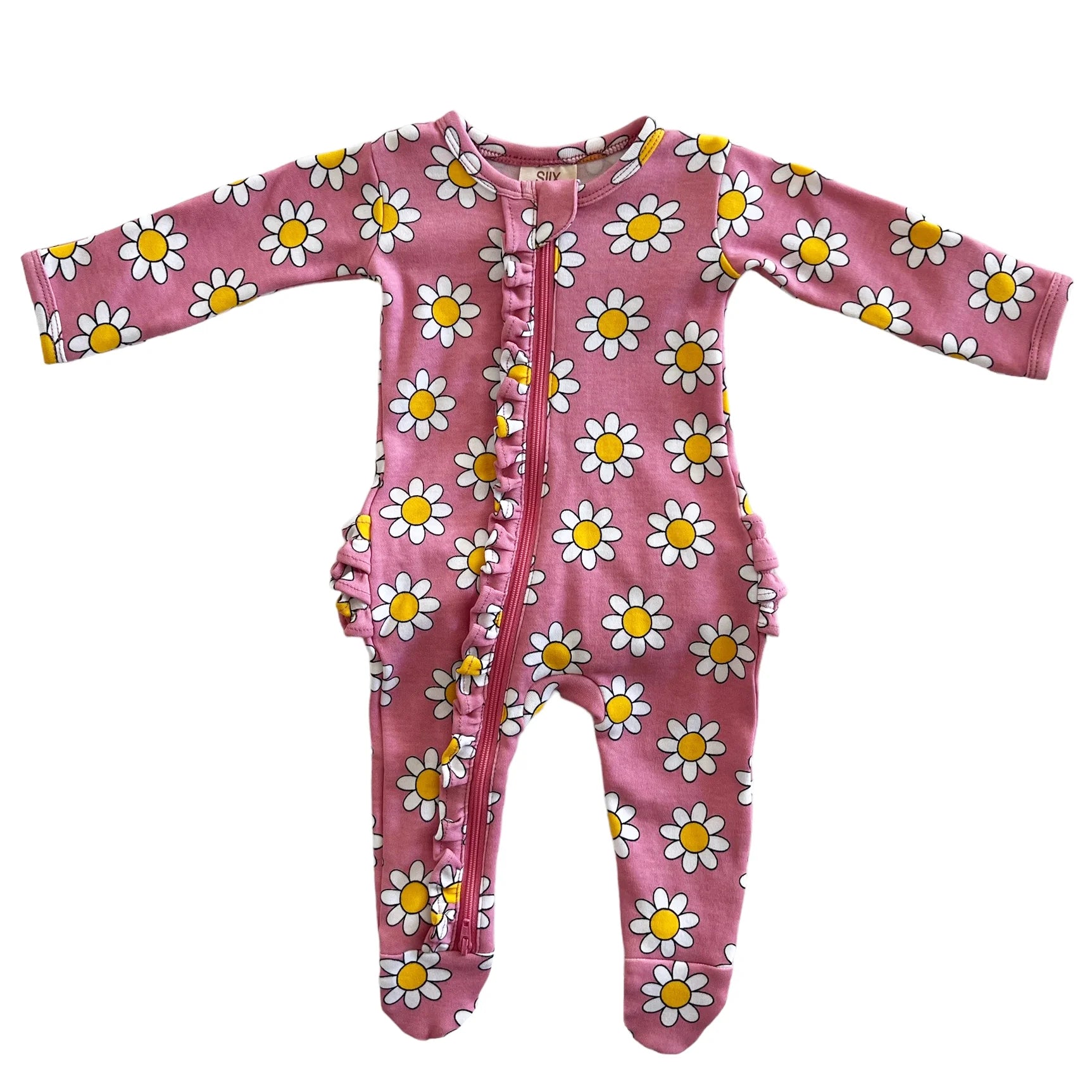 Daisy Pop Punch Organic Frill Zip Footie - Twinkle Twinkle Little One