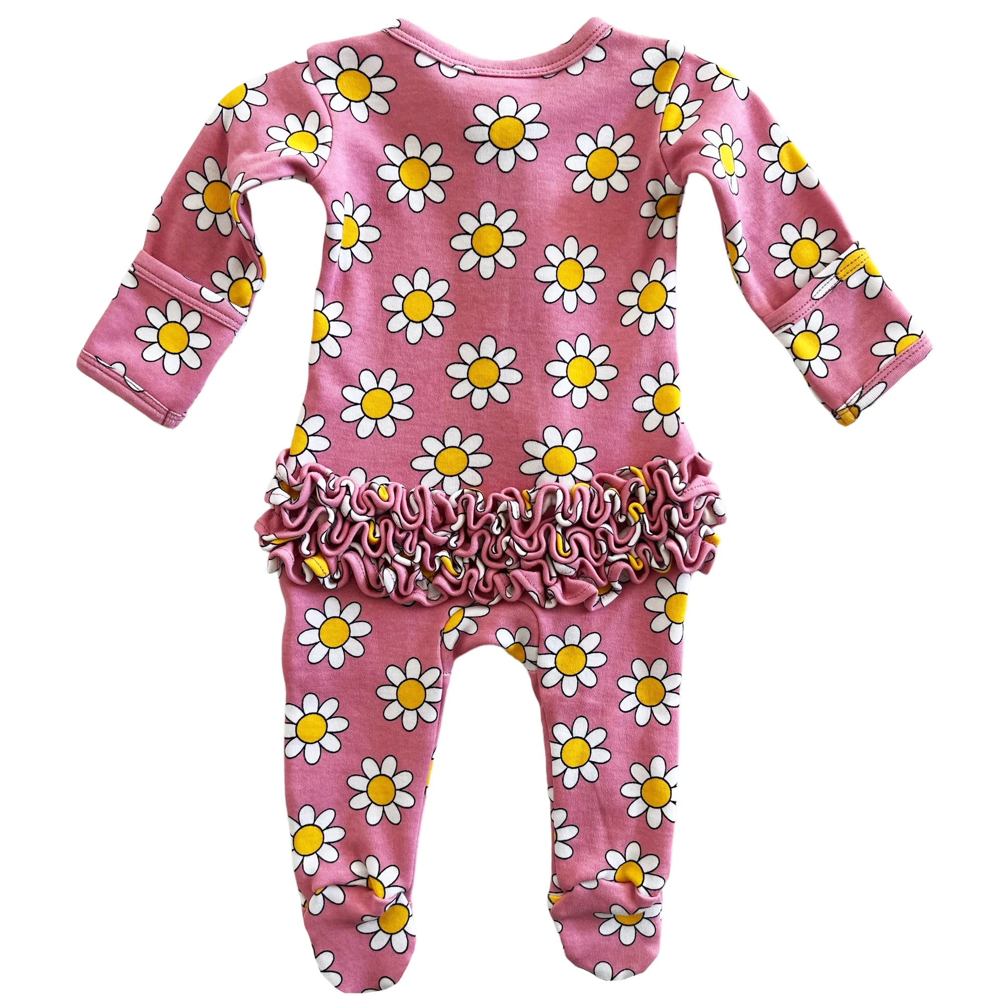 Daisy Pop Punch Organic Frill Zip Footie - Twinkle Twinkle Little One