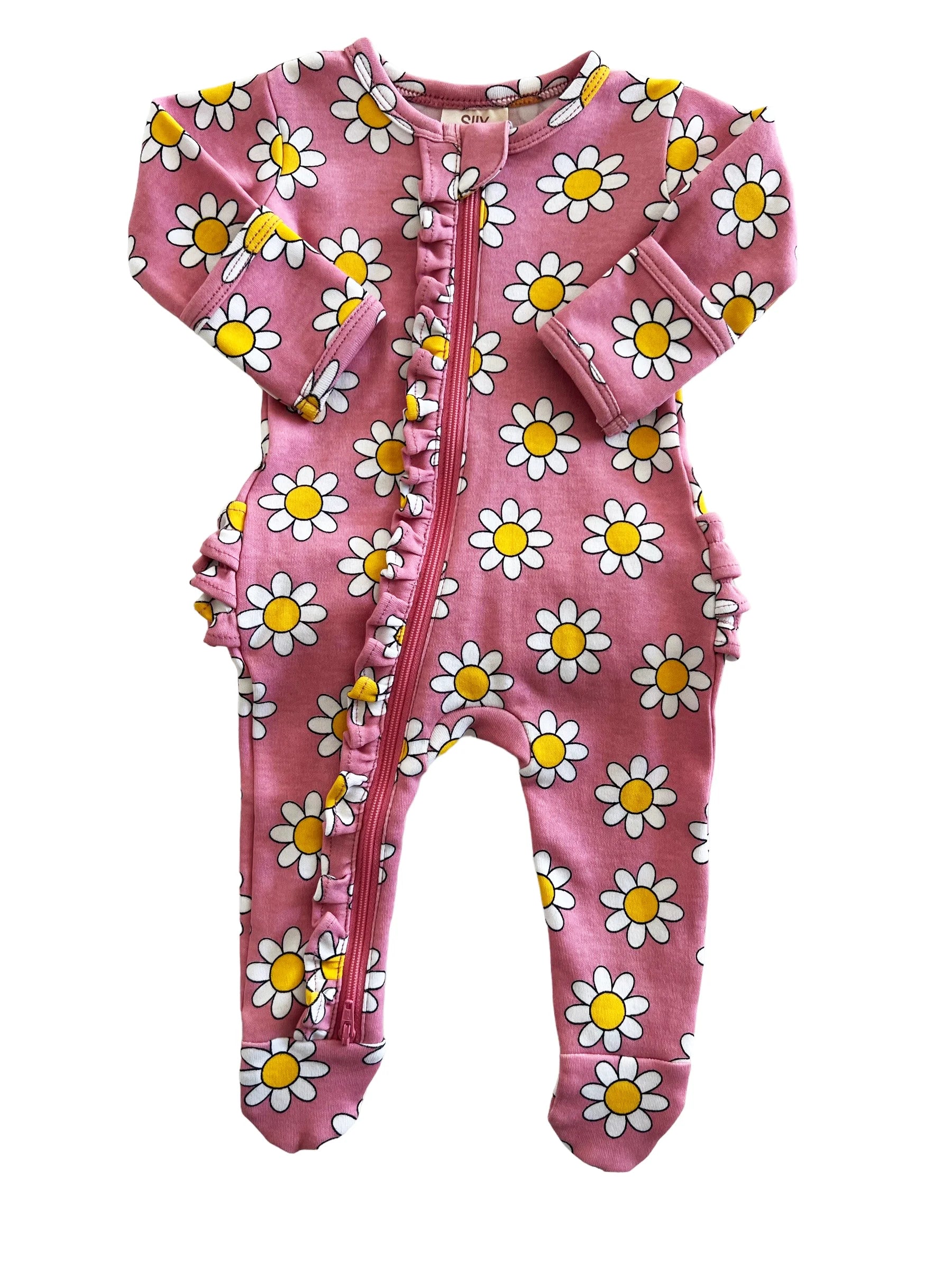 Daisy Pop Punch Organic Frill Zip Footie - Twinkle Twinkle Little One