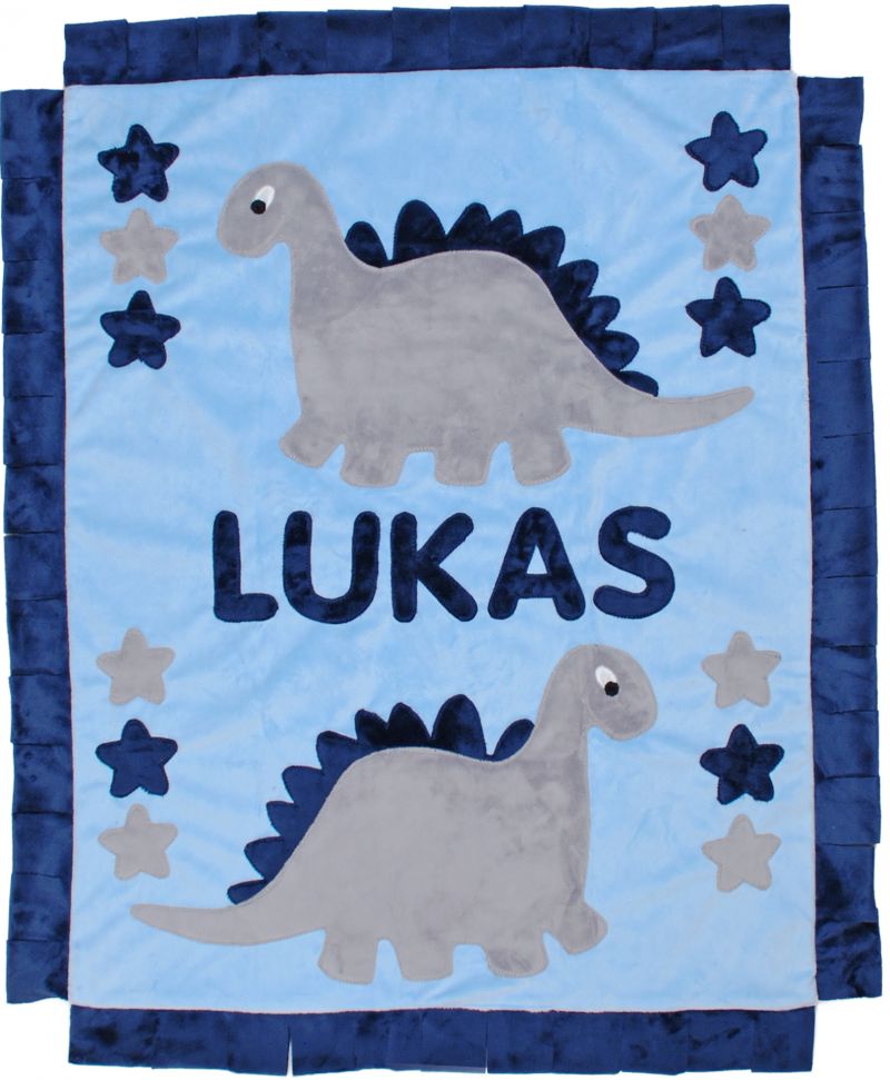Personalized Double Dinosaur Boogie Baby Crib Blanket with Trim - Twinkle Twinkle Little One