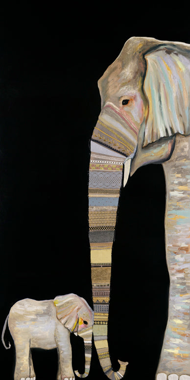 Elephant Baby and Mama Canvas Wall Art - Black - Twinkle Twinkle Little One