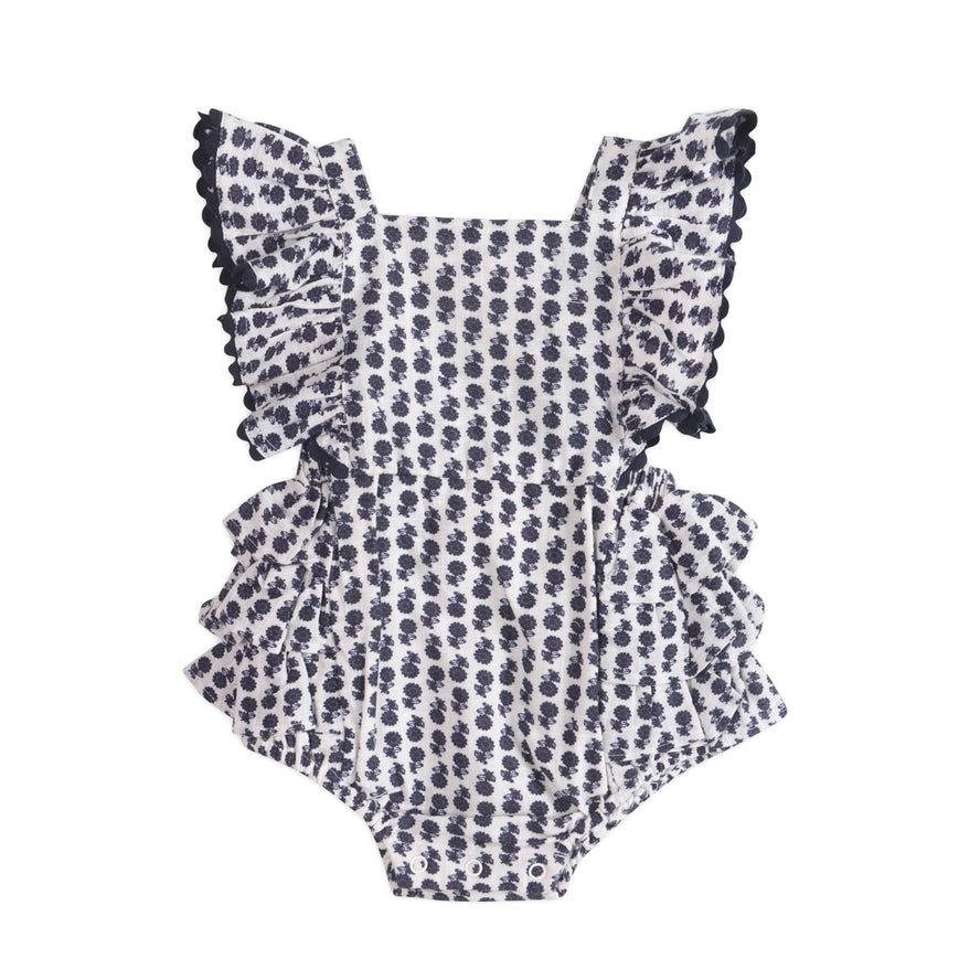 Everly Blue Floral Organic Baby Romper & Headband Set