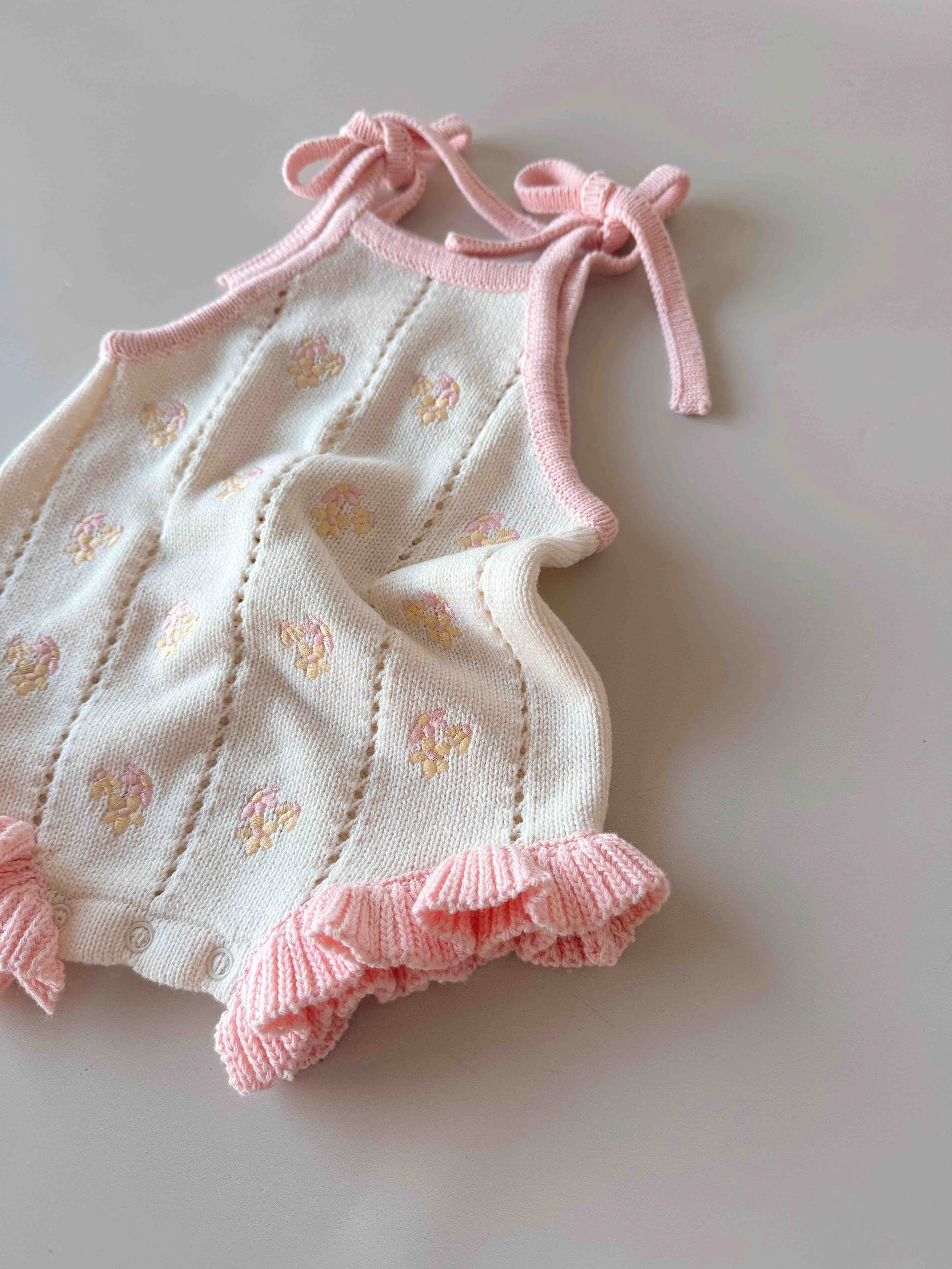 Bloom Pointelle Tie Romper - Cosmos