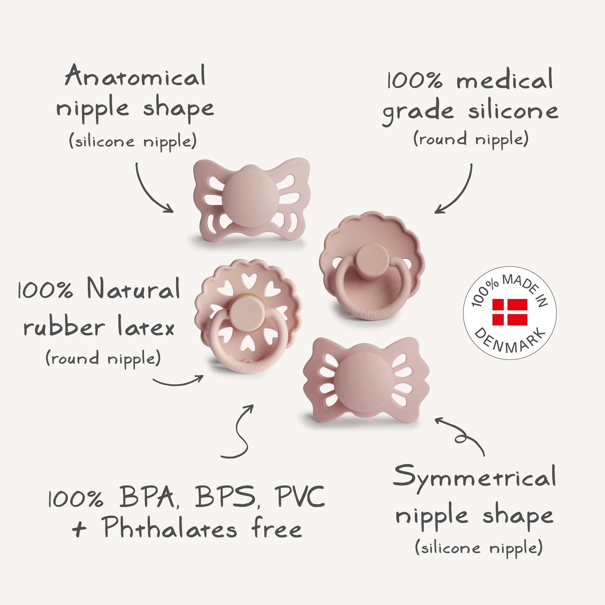 FRIGG Baby's First Pacifier Floral Heart (Blush) 4-Pack - Twinkle Twinkle Little One