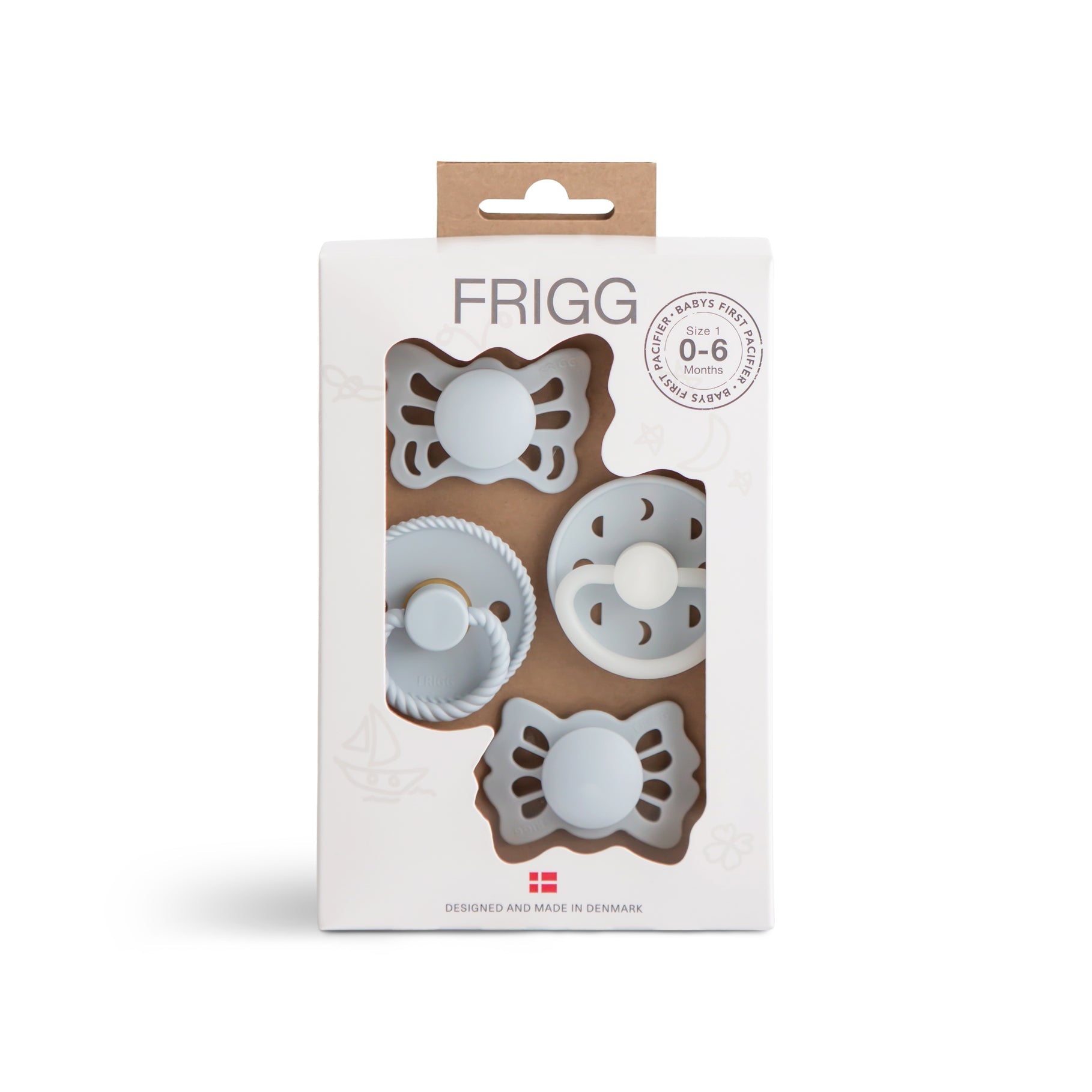FRIGG Baby's First Pacifier Moonlight Sailing (Powder Blue) 4-Pack - Twinkle Twinkle Little One