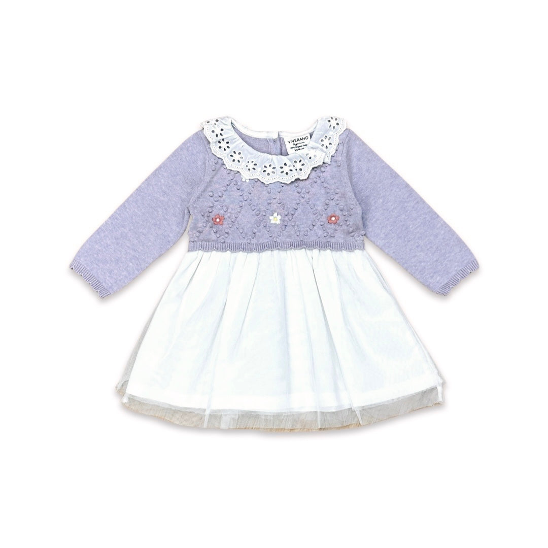 Floral Embroidered Knit Tutu Dress - Lilac Heather - Twinkle Twinkle Little One