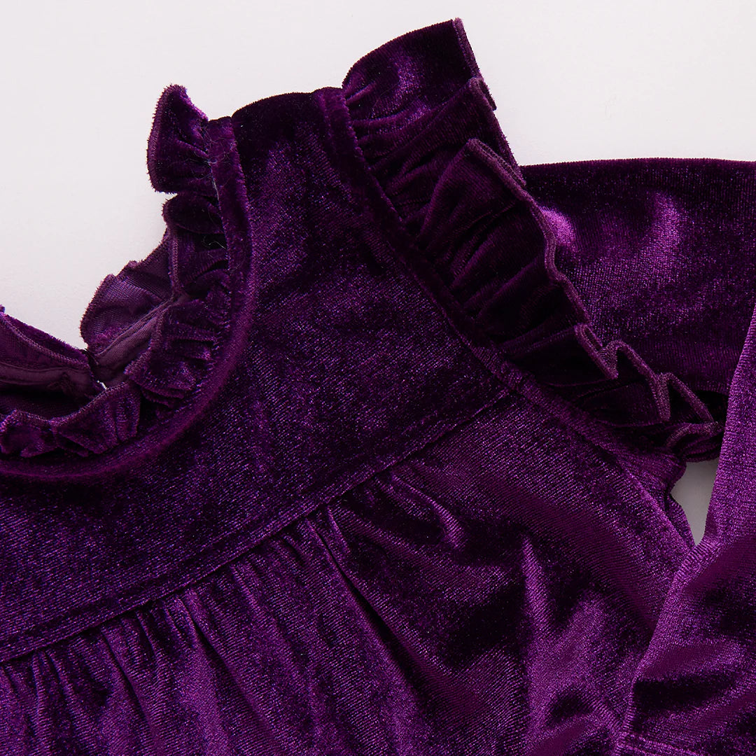 Girls Velour Kalani Dress - Plum - Twinkle Twinkle Little One