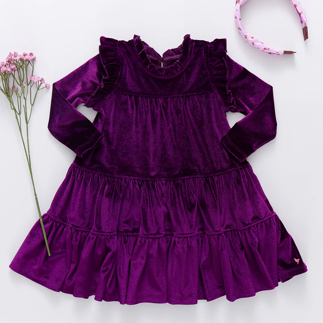 Girls Velour Kalani Dress - Plum - Twinkle Twinkle Little One