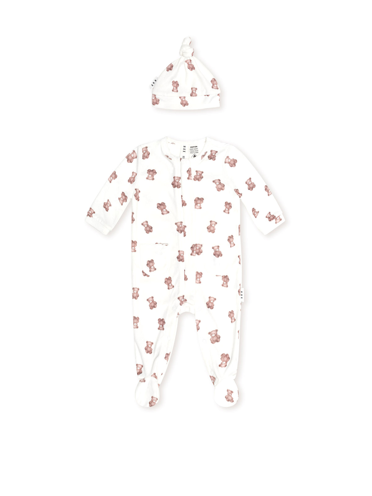 My First Hux Velour Romper and Beanie Set - Almond Milk