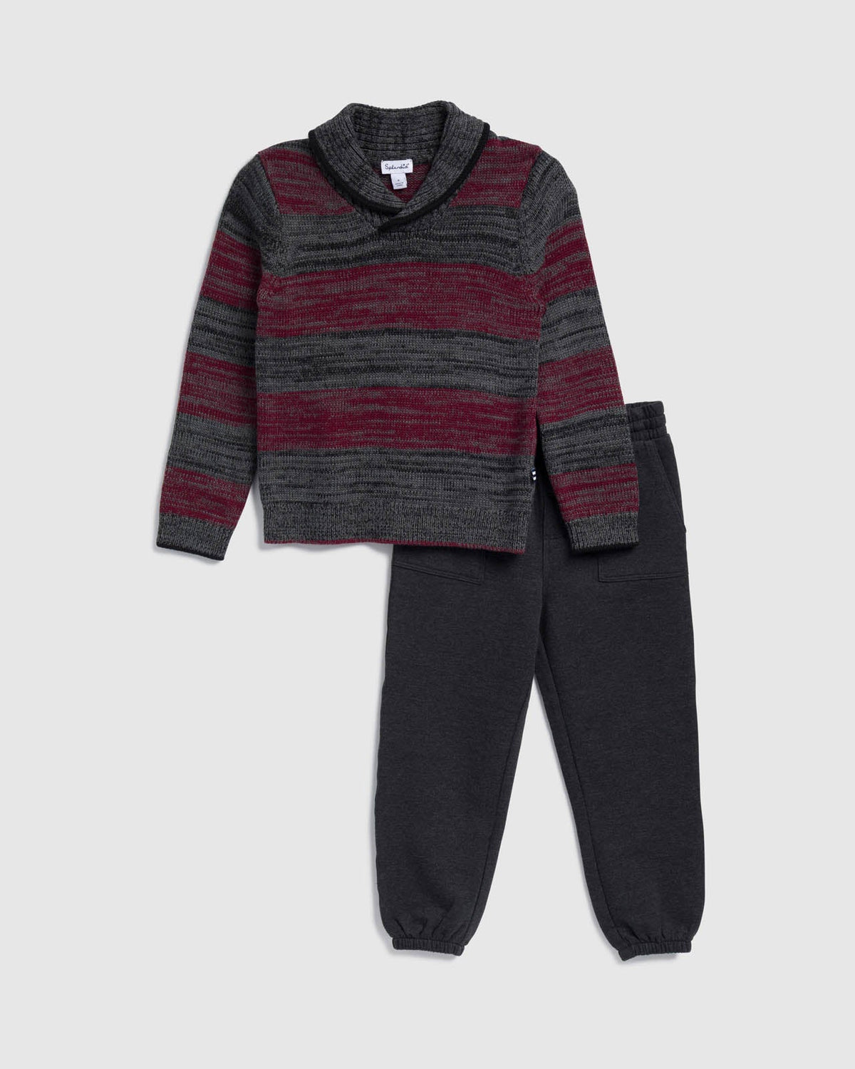 Toddler Roll Neck Sweater Set - Maroon Stripe