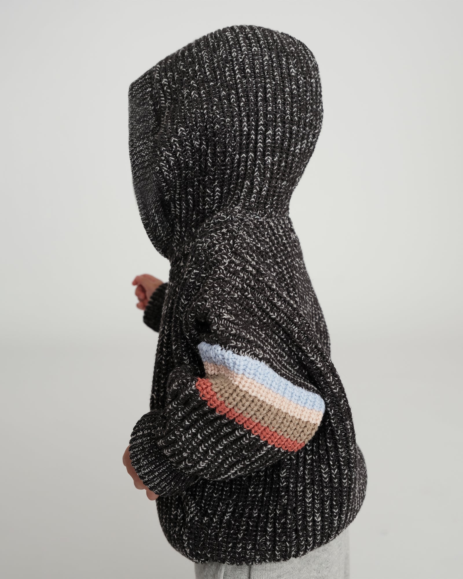 7 A.M. Enfant Chunky Hooded Boxy Sweater - Black Melange - Twinkle Twinkle Little One