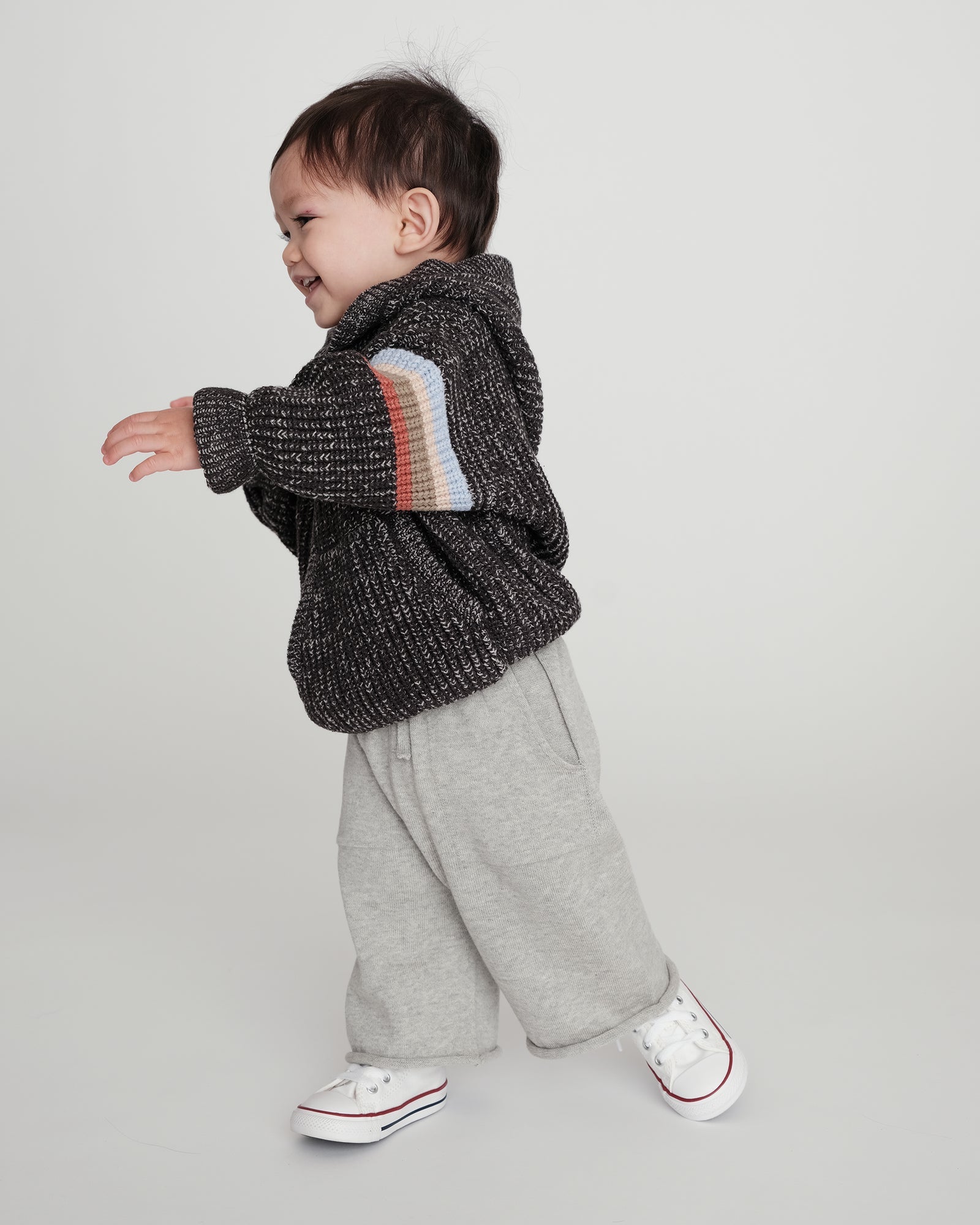 7 A.M. Enfant Chunky Hooded Boxy Sweater - Black Melange - Twinkle Twinkle Little One