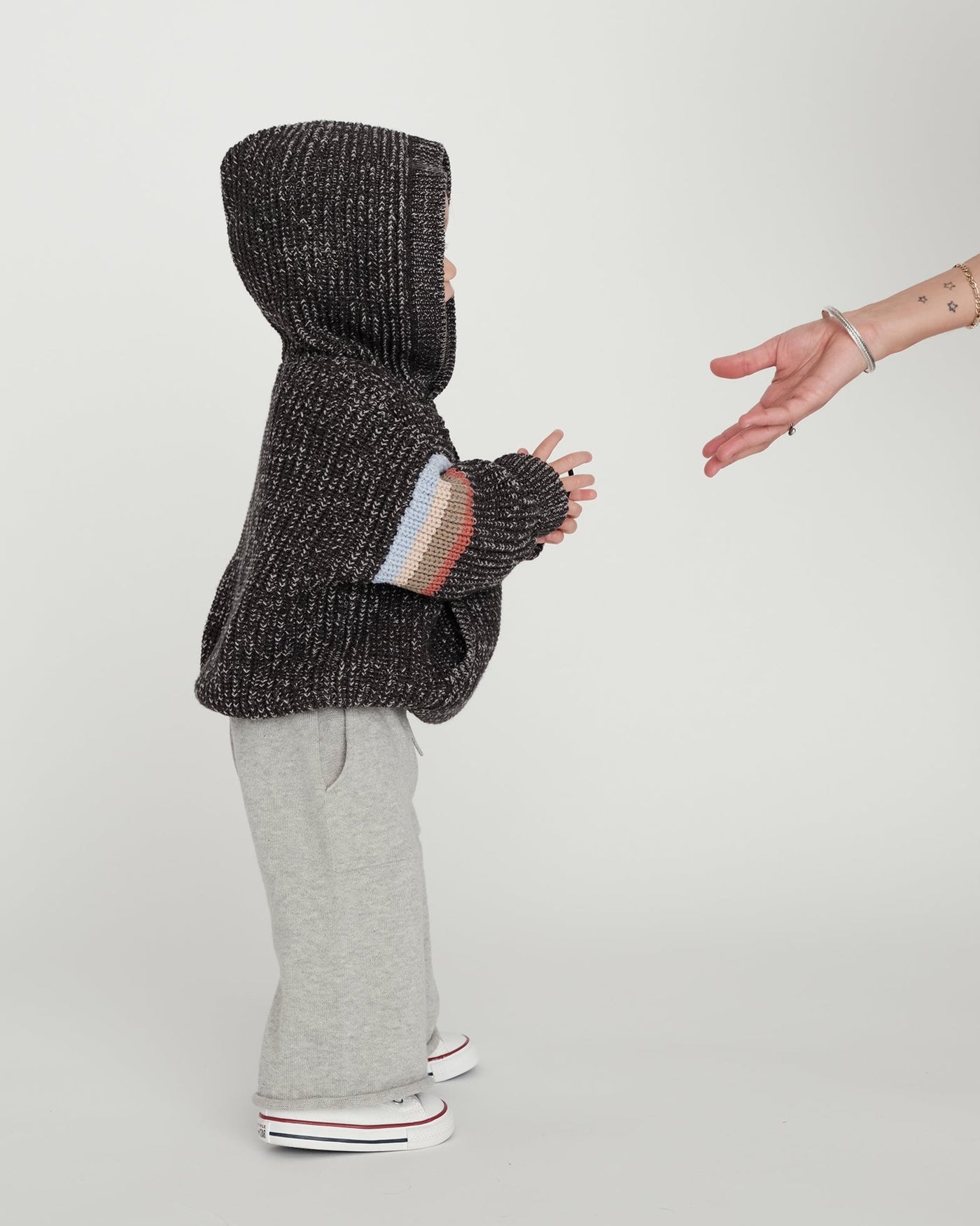 7 A.M. Enfant Chunky Hooded Boxy Sweater - Black Melange - Twinkle Twinkle Little One