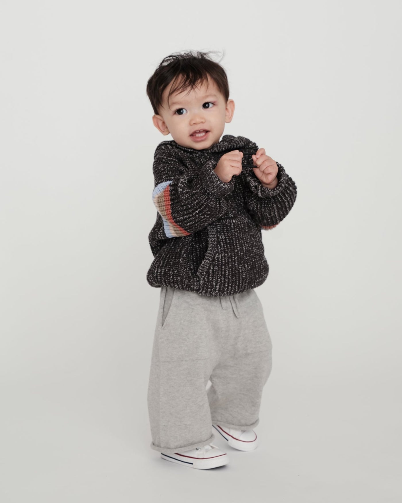 7 A.M. Enfant Chunky Hooded Boxy Sweater - Black Melange - Twinkle Twinkle Little One
