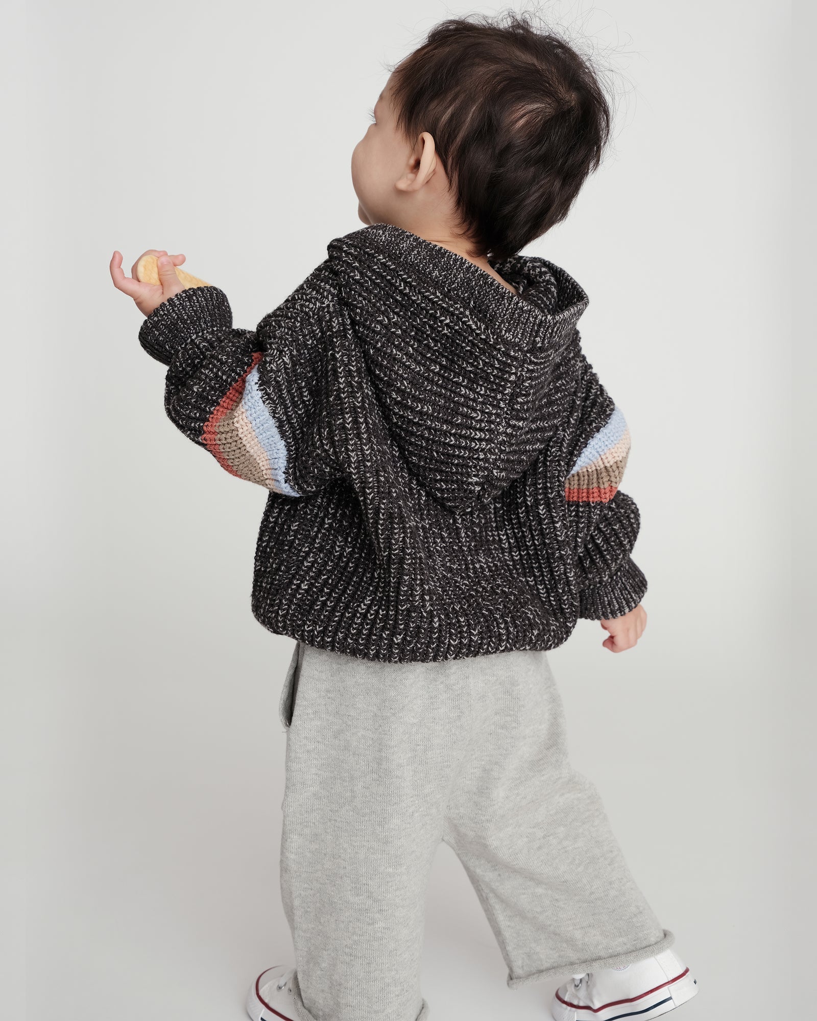 7 A.M. Enfant Chunky Hooded Boxy Sweater - Black Melange - Twinkle Twinkle Little One
