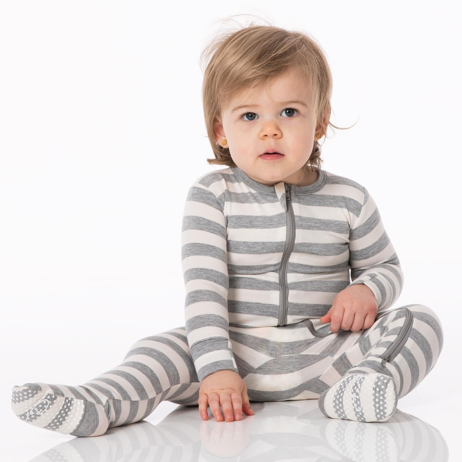 Kickee Pants - Print Footie with Zipper - Heathered Mist Sweet Stripe - Twinkle Twinkle Little One