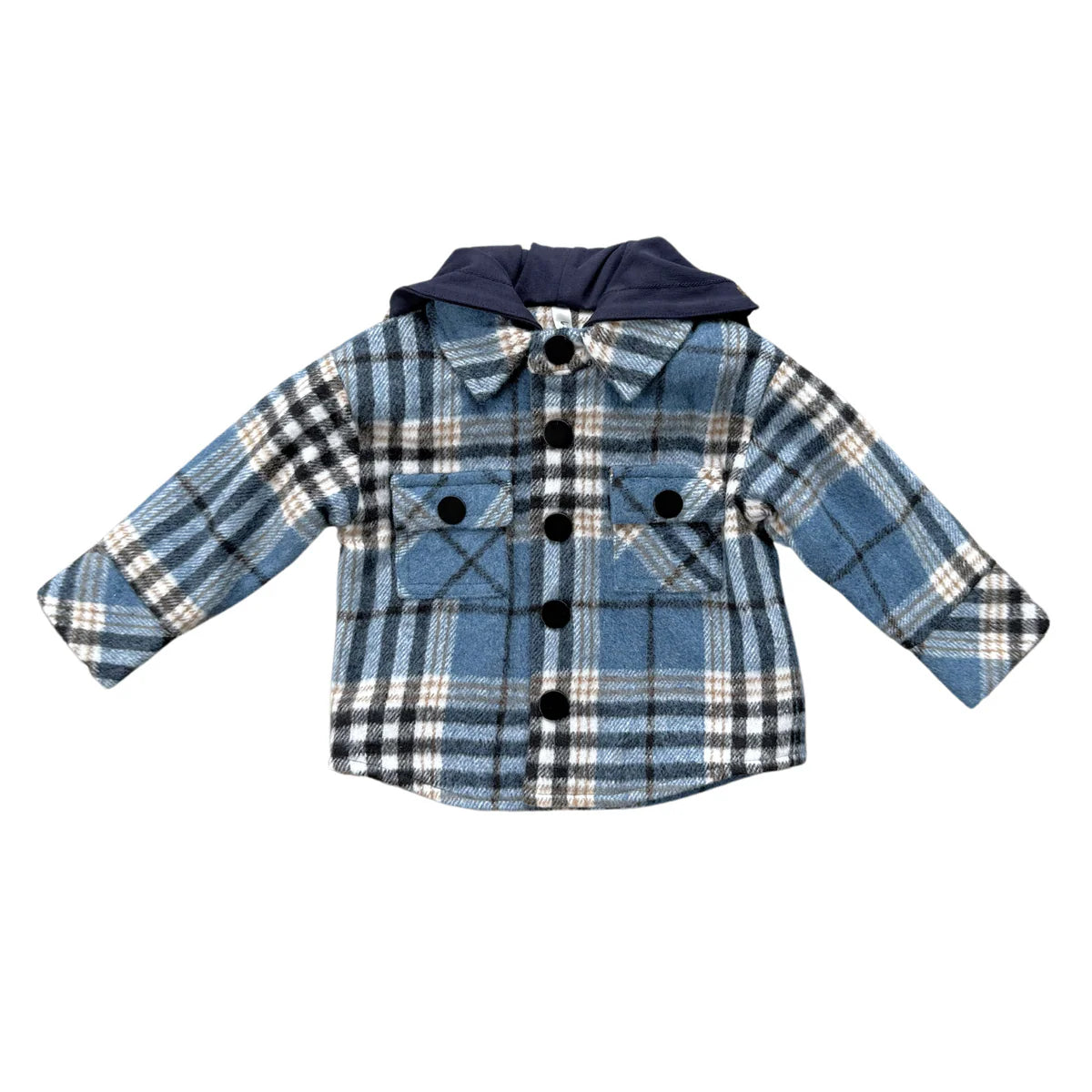 Blue Plaid Hooded Shacket - Twinkle Twinkle Little One