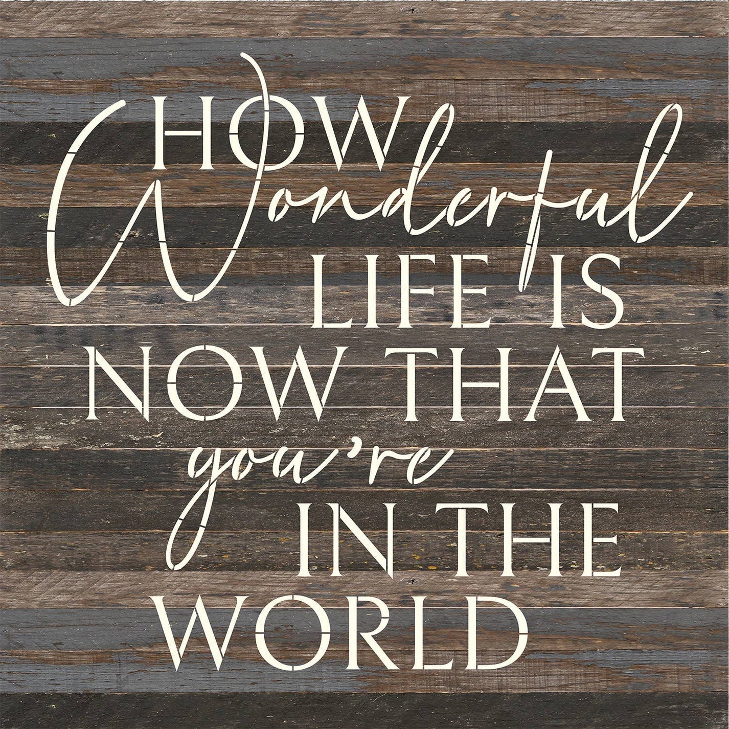 How Wonderful Life is Now That You're in the World Repurposed Wood Art - Espresso Brown with Cream Print