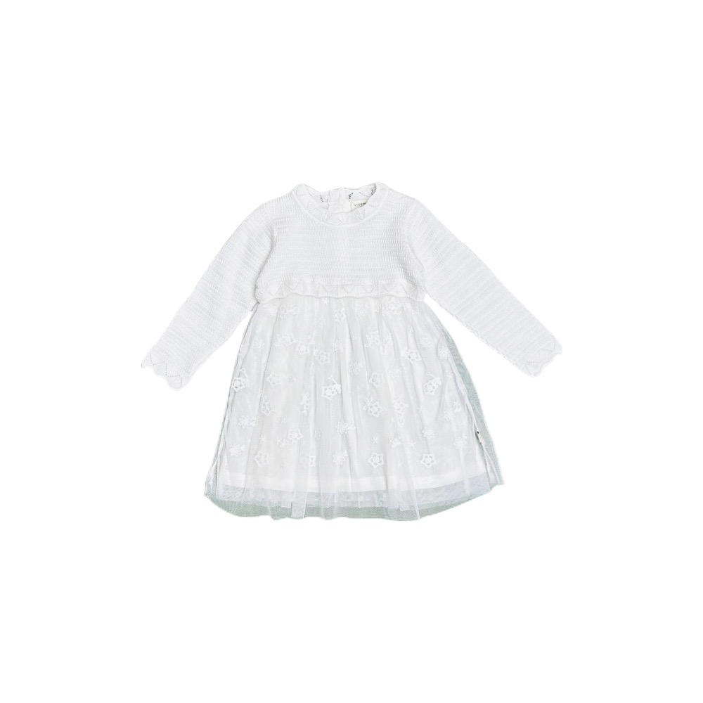 Milan Dove White Floral Embroidered Tutu Knit Baby Dress 3-6M
