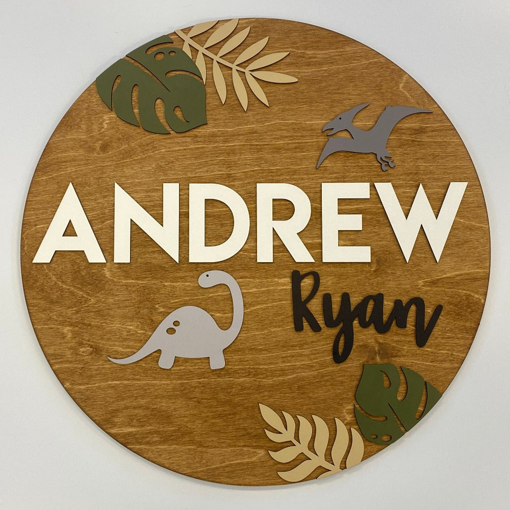 Sugar + Maple Round Personalized Name Sign | Dinosaur - Twinkle Twinkle Little One