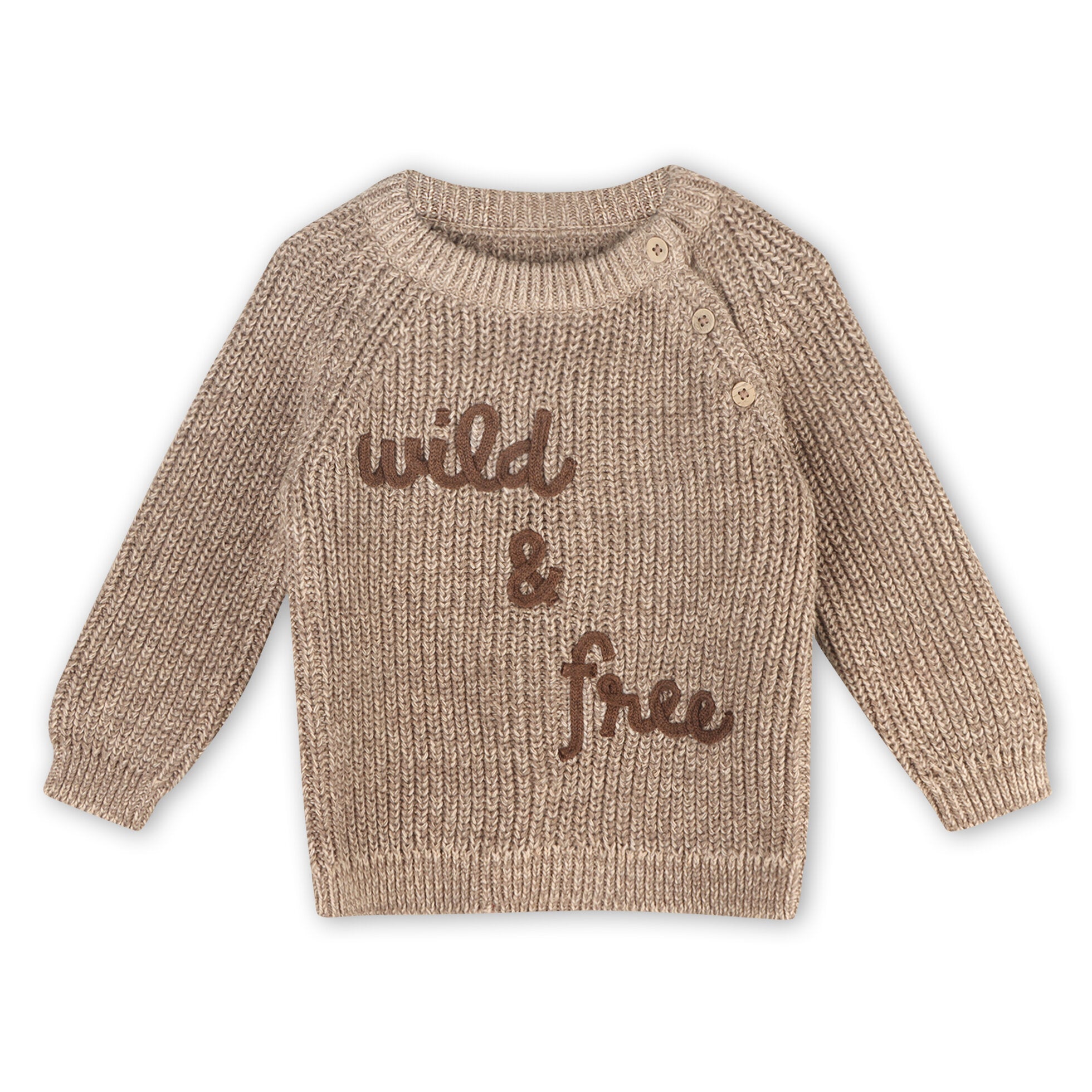 Wild & Free Embroidered Chunky Knit Baby Pullover Sweater & Pant Set - Cocoa Heather - Twinkle Twinkle Little One